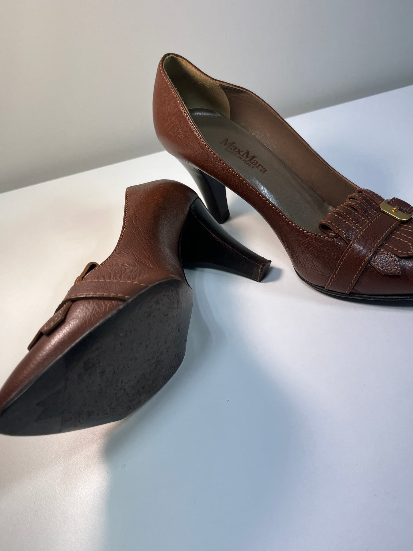 MAX MARA brown leather belted heels (39)