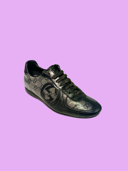 GUCCI brown leather monogram shoes (36)