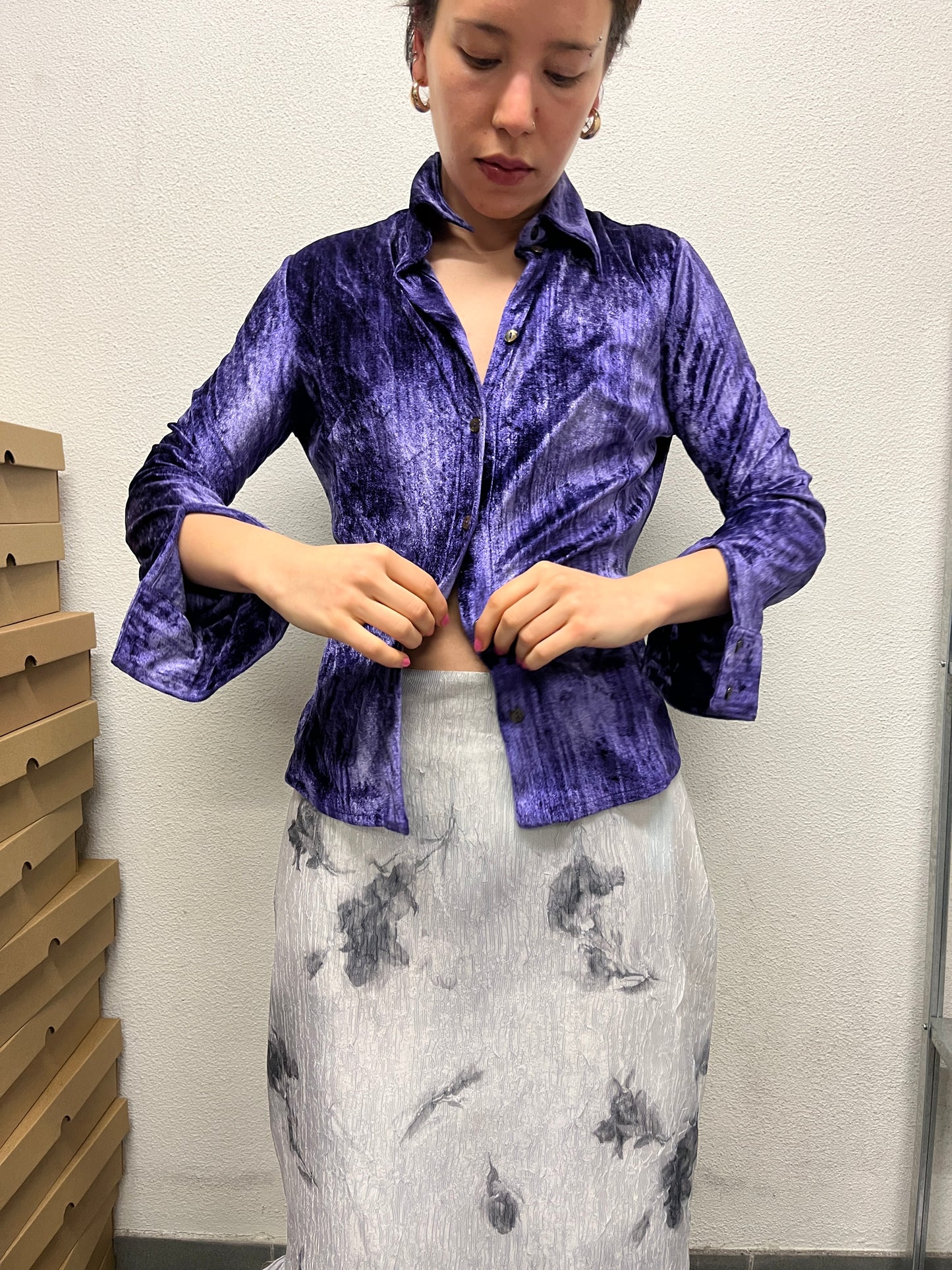 MISS SIXTY purple velvet button-up shirt (M)