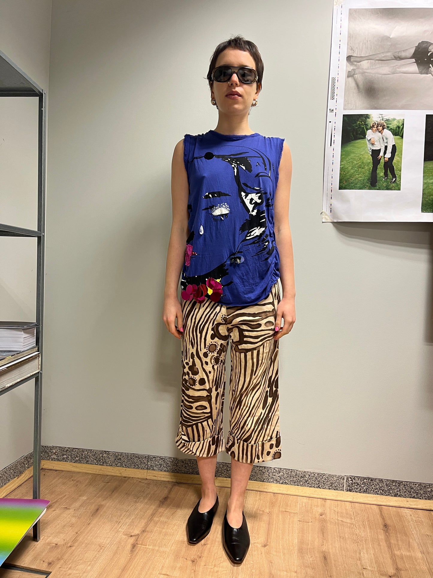 LANVIN blue-purple multi-sequin graphic top (L)