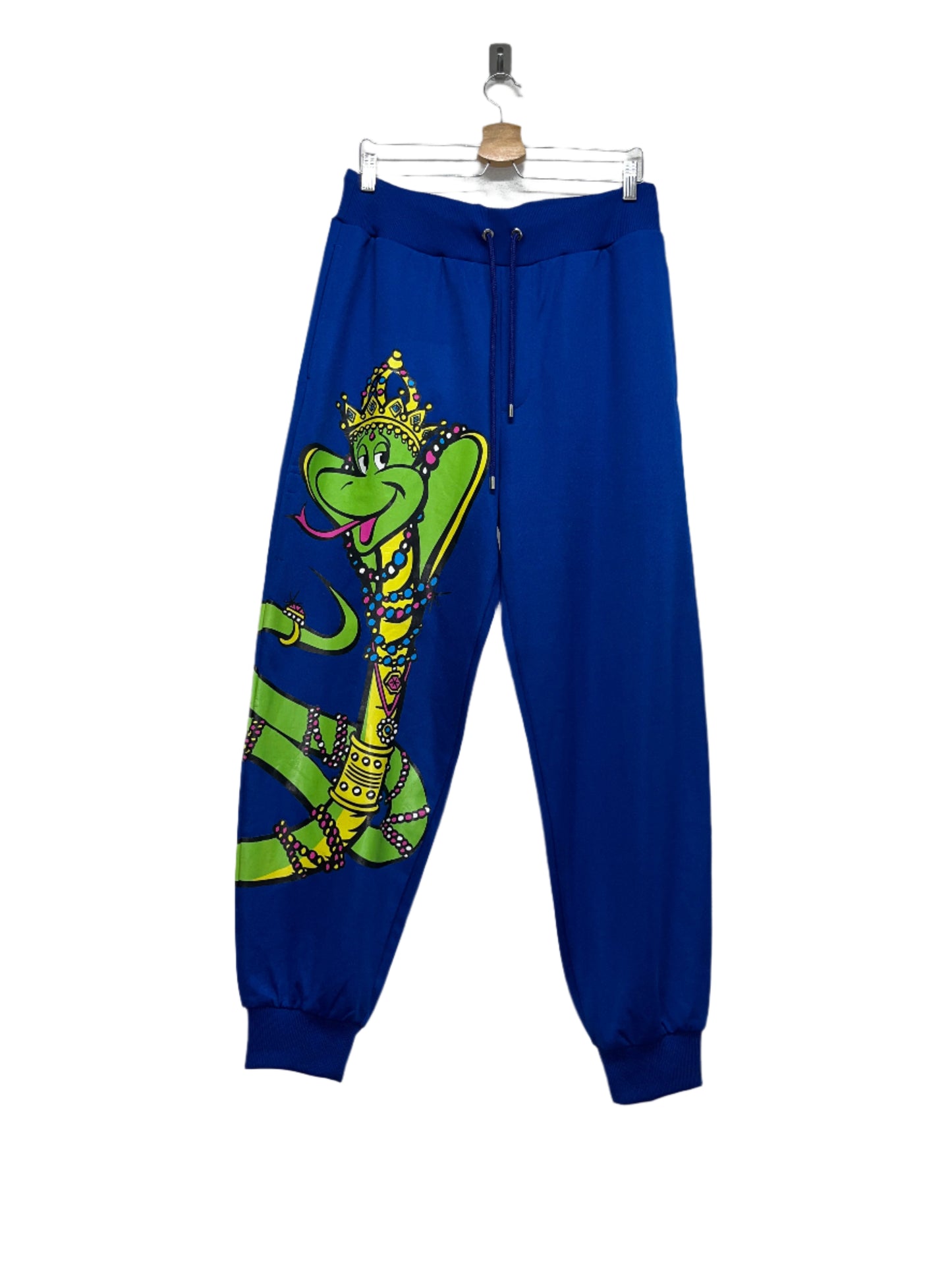 MOSCHINO blue graphic trousers (L)