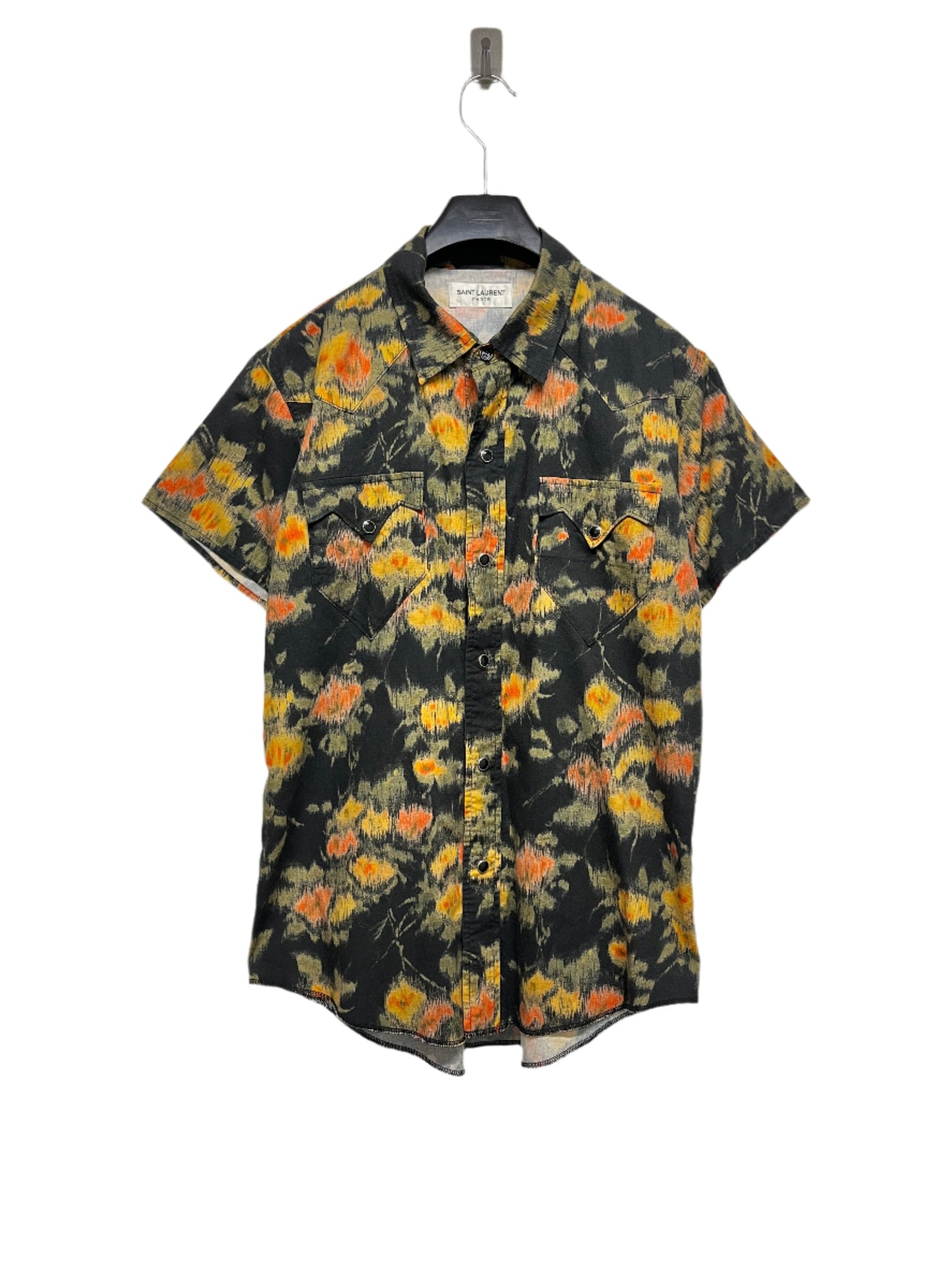 SAINT LAURENT floral print snap-off button up short sleeve shirt (S/M)