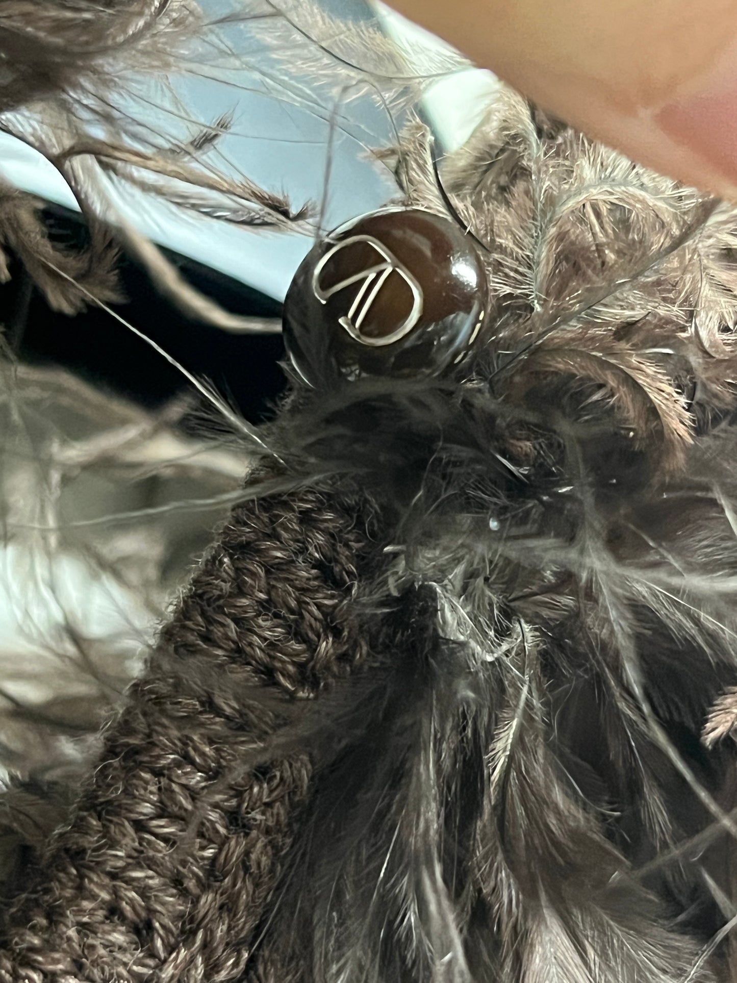 VALENTINO wool knit brown sleeveless top with genuine feather collar (S)