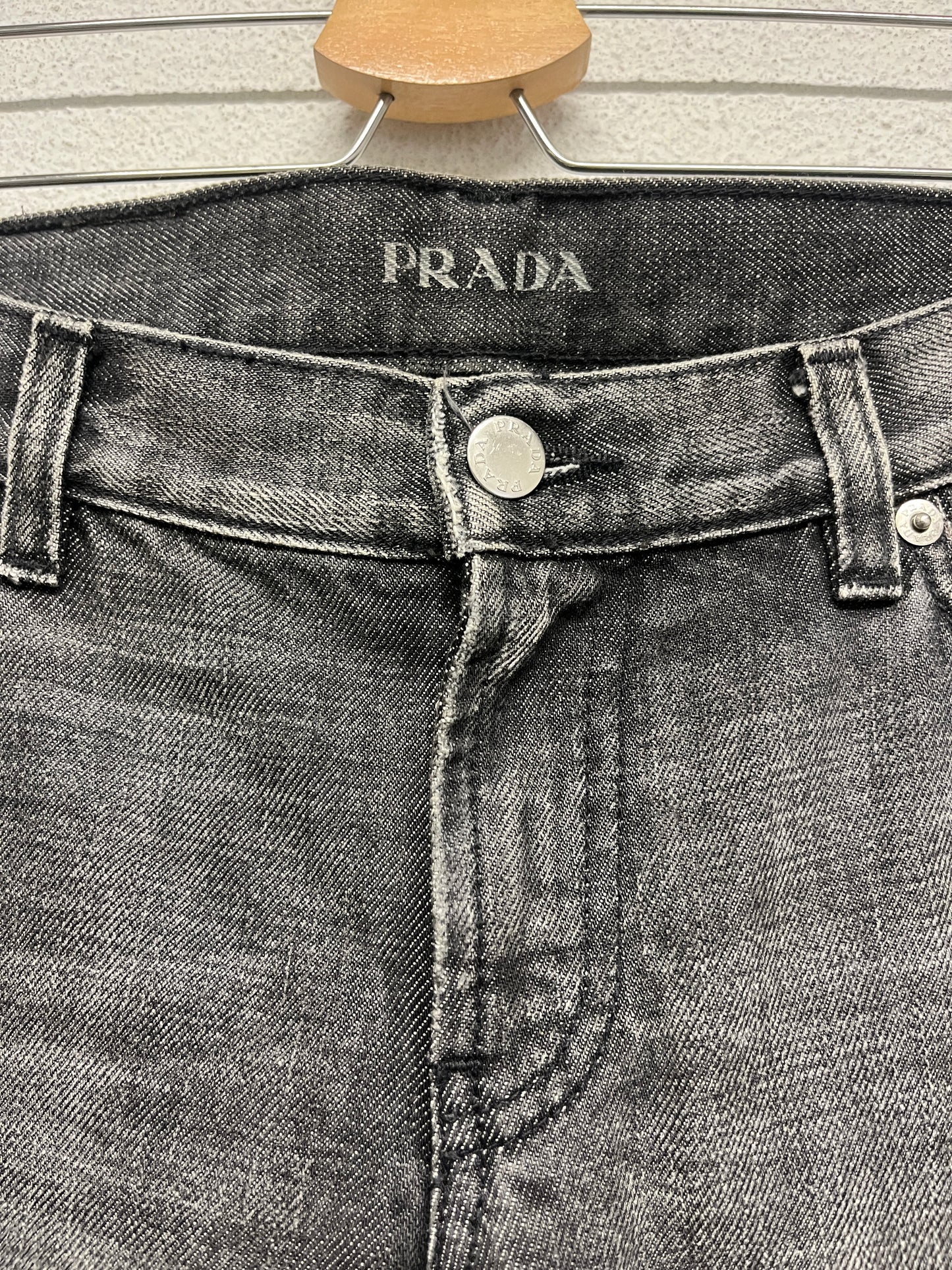 PRADA grey denim straight fit low waist trousers (M/XL)