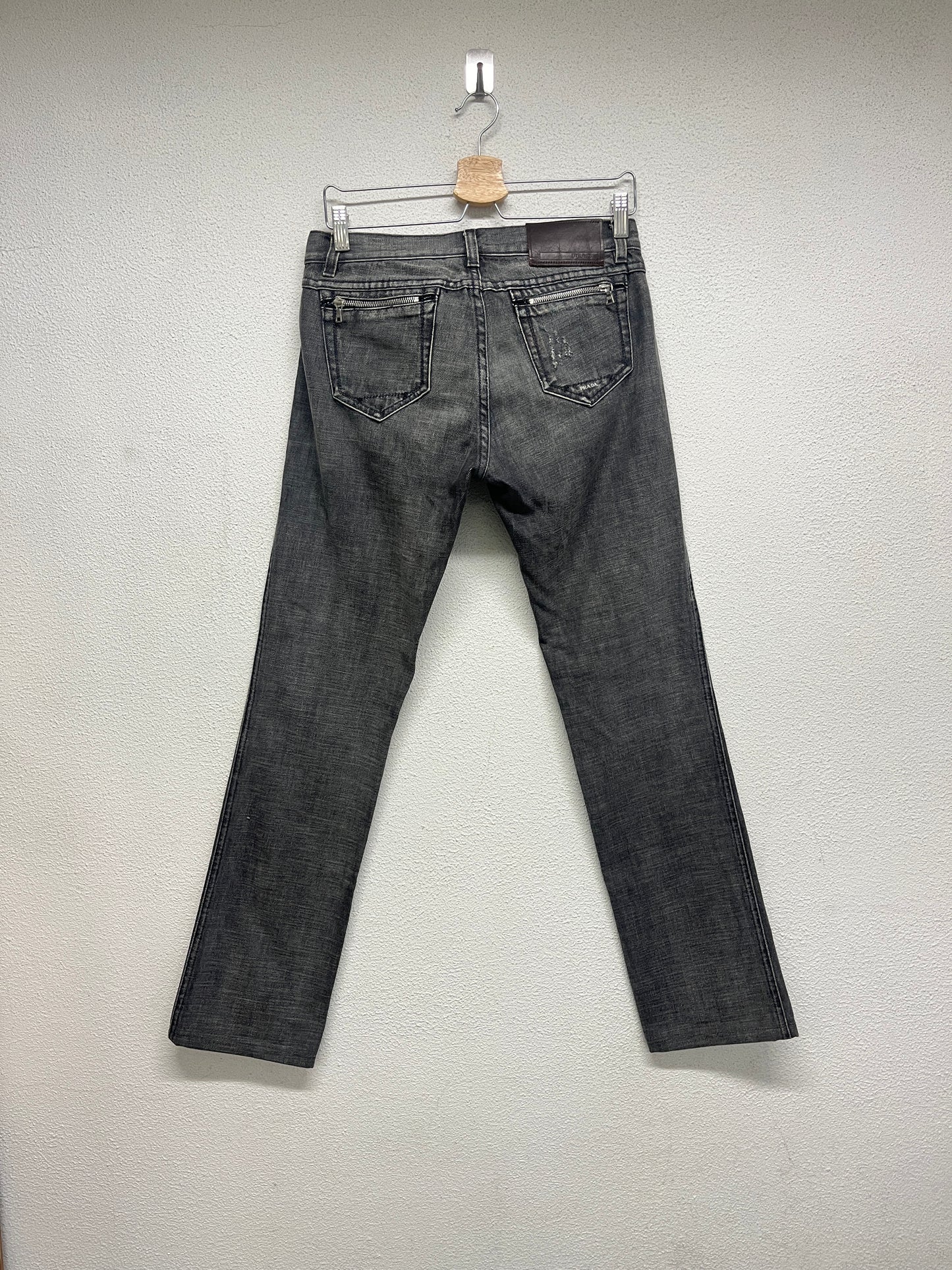 PRADA grey denim straight fit low waist trousers (M/XL)