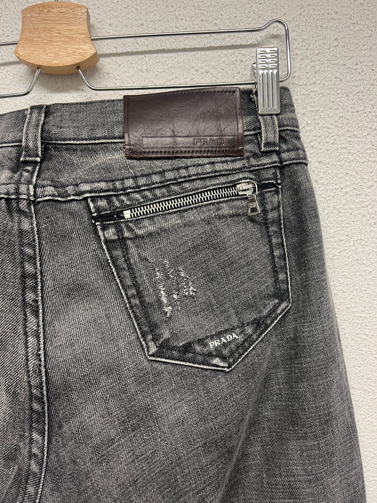 PRADA grey denim straight fit low waist trousers (M/XL)