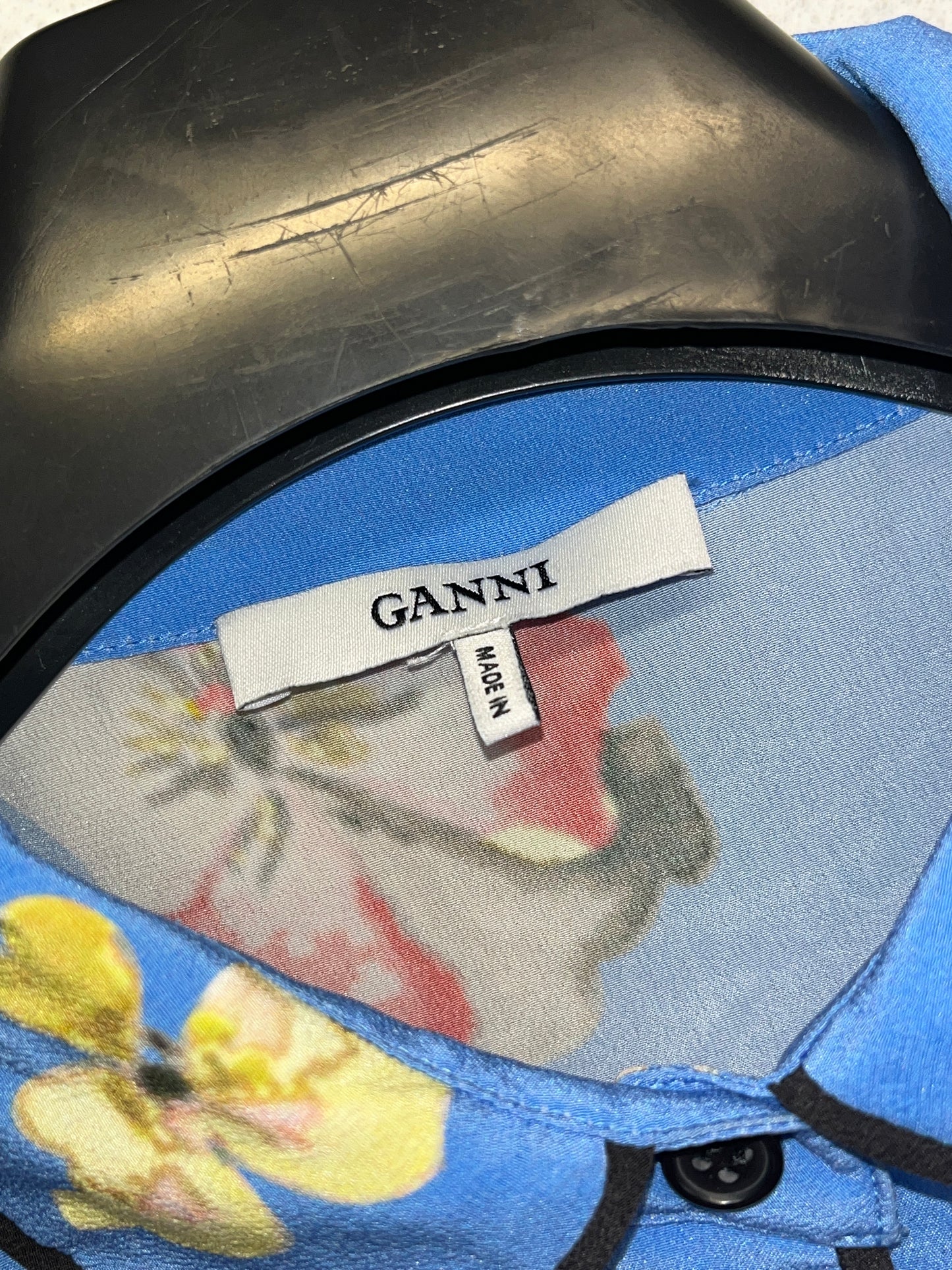GANNI blue floral flowy shirt (S)