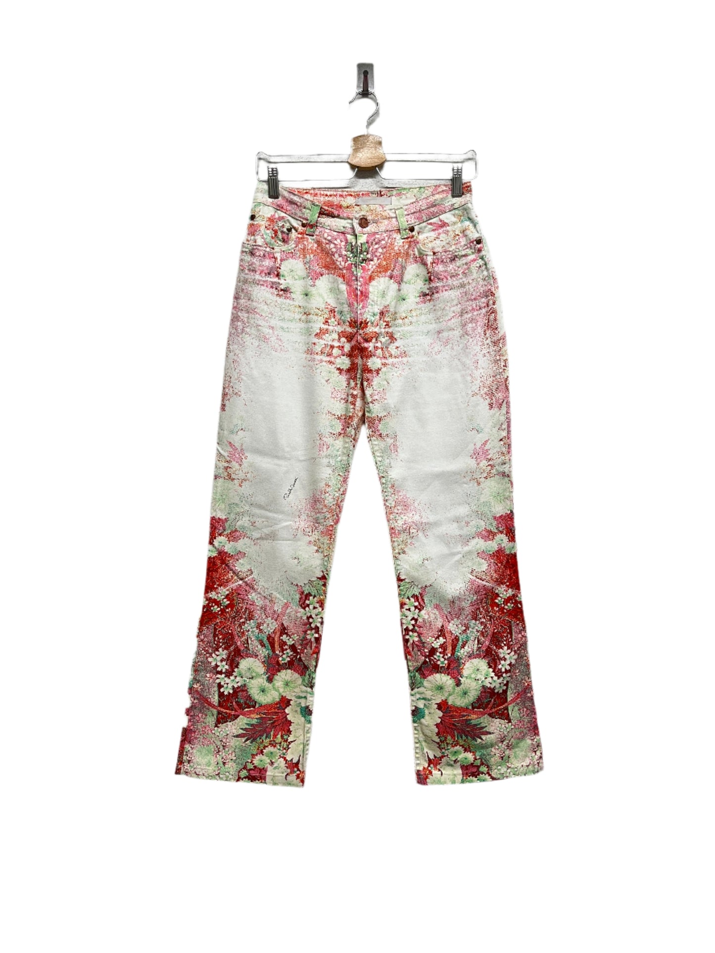 ROBERTO CAVALLI pink floral print wide leg trousers (S)