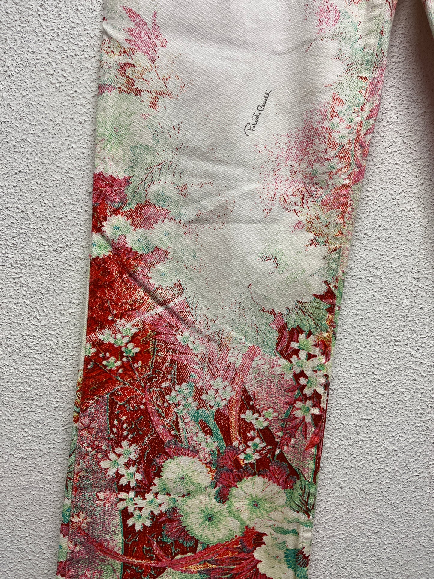 ROBERTO CAVALLI pink floral print wide leg trousers (S)