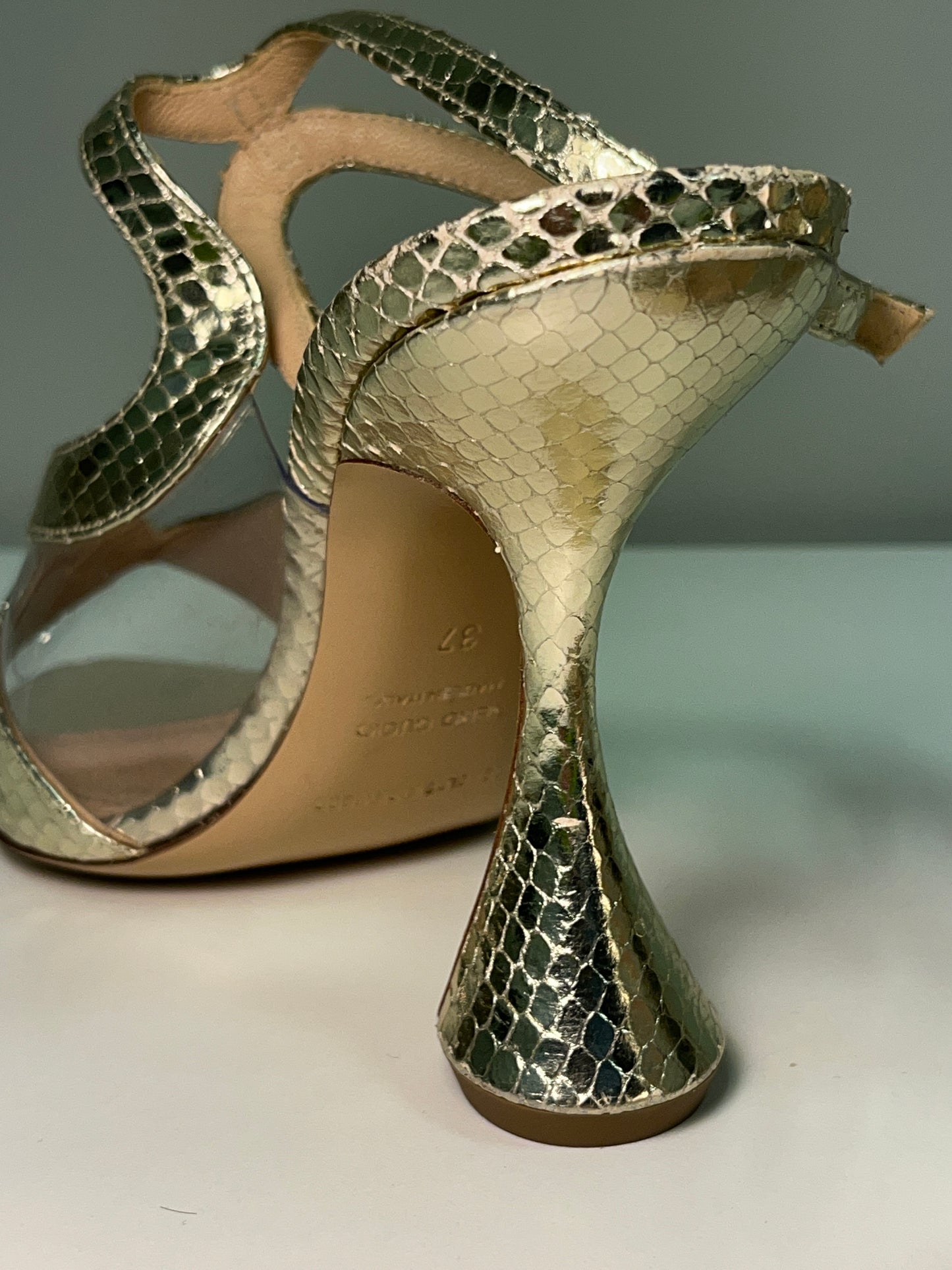 NICHOLAS KIRKWOOD gold snakeskin leather sandals (37)