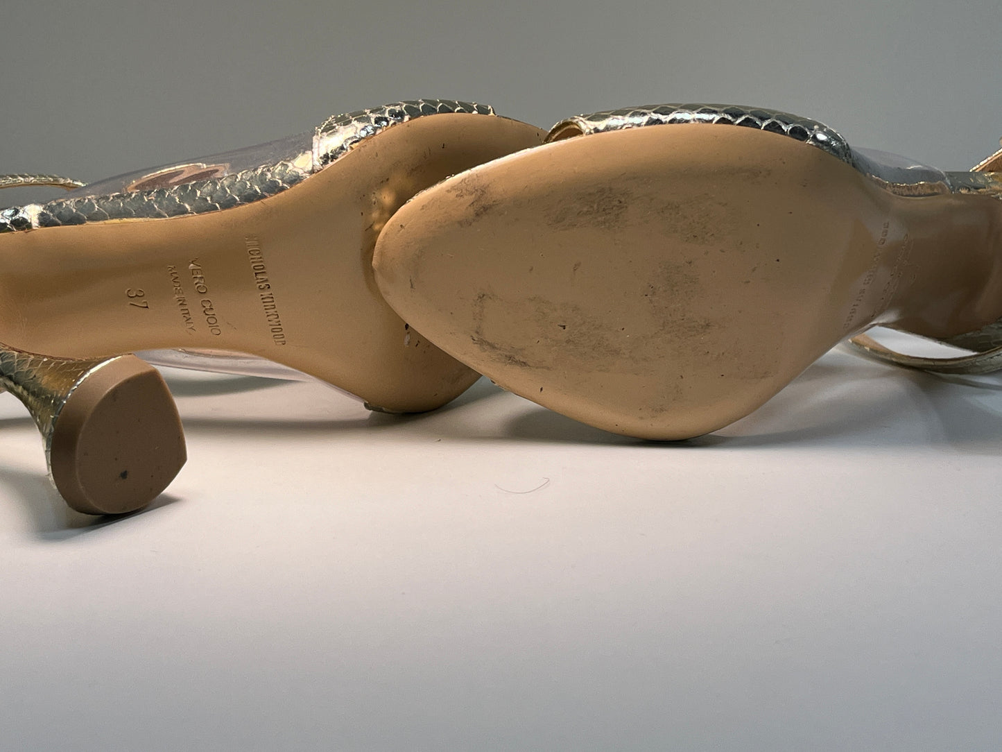 NICHOLAS KIRKWOOD gold snakeskin leather sandals (37)