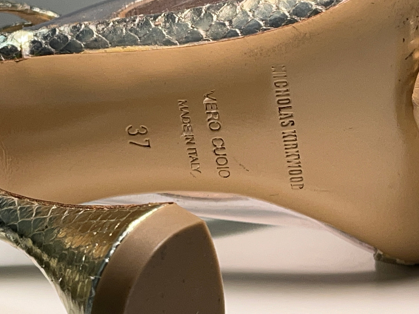 NICHOLAS KIRKWOOD gold snakeskin leather sandals (37)
