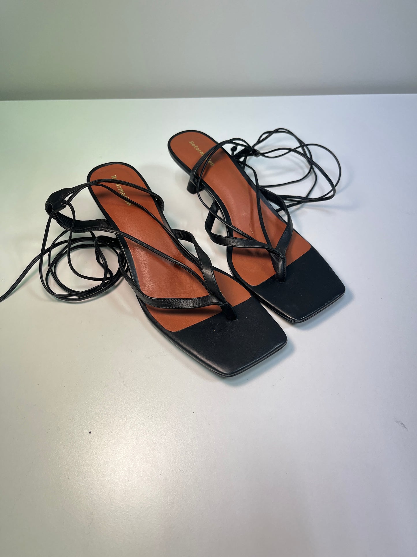 REFORMATION 'Selene' leather heel sandals (37)