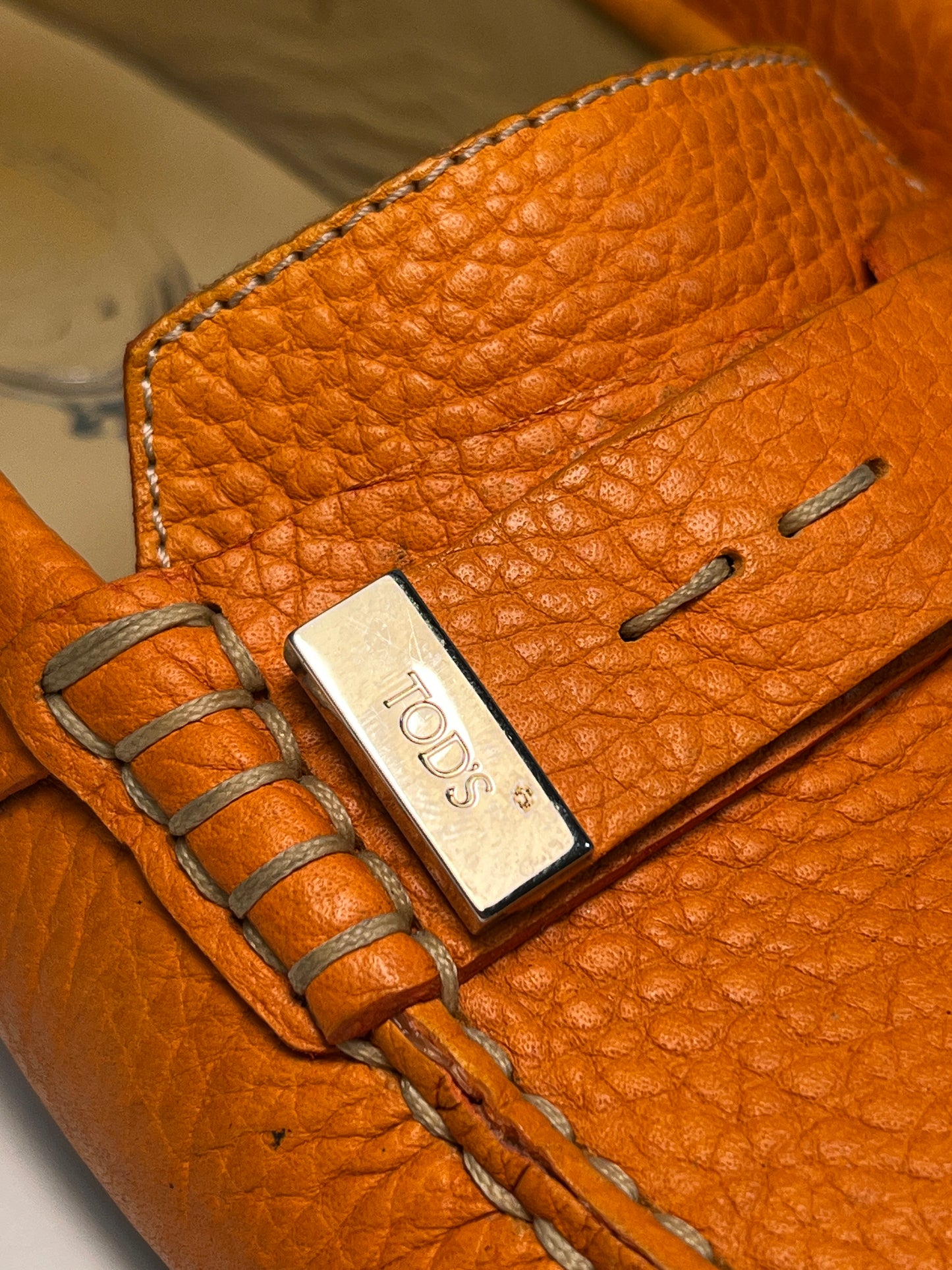 TOD's orange leather flat boat loafers shoes (38)