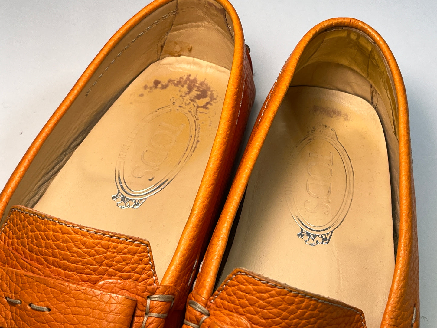 TOD's orange leather flat boat loafers shoes (38)