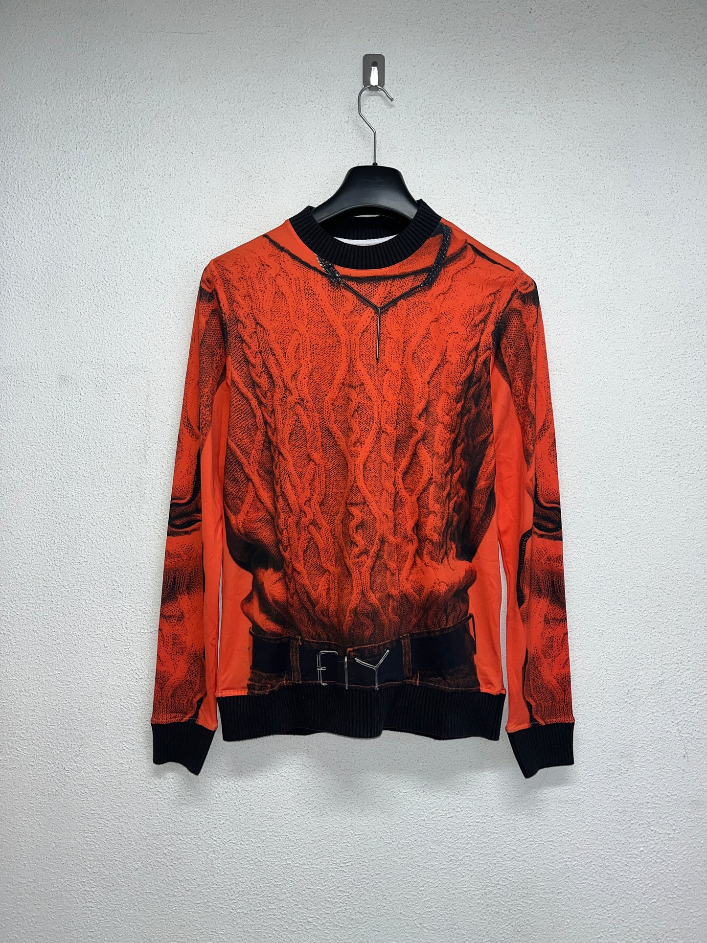 Y/PROJECT x JEAN PAUL GAULTIER red printed cable knit longsleeve