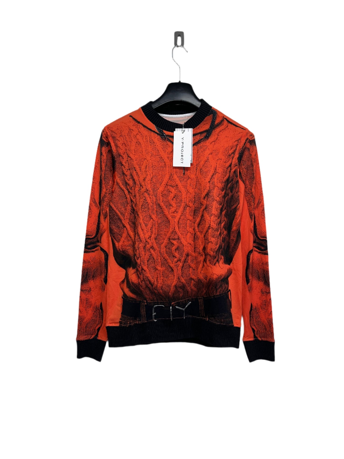 Y/PROJECT x JEAN PAUL GAULTIER red printed cable knit longsleeve