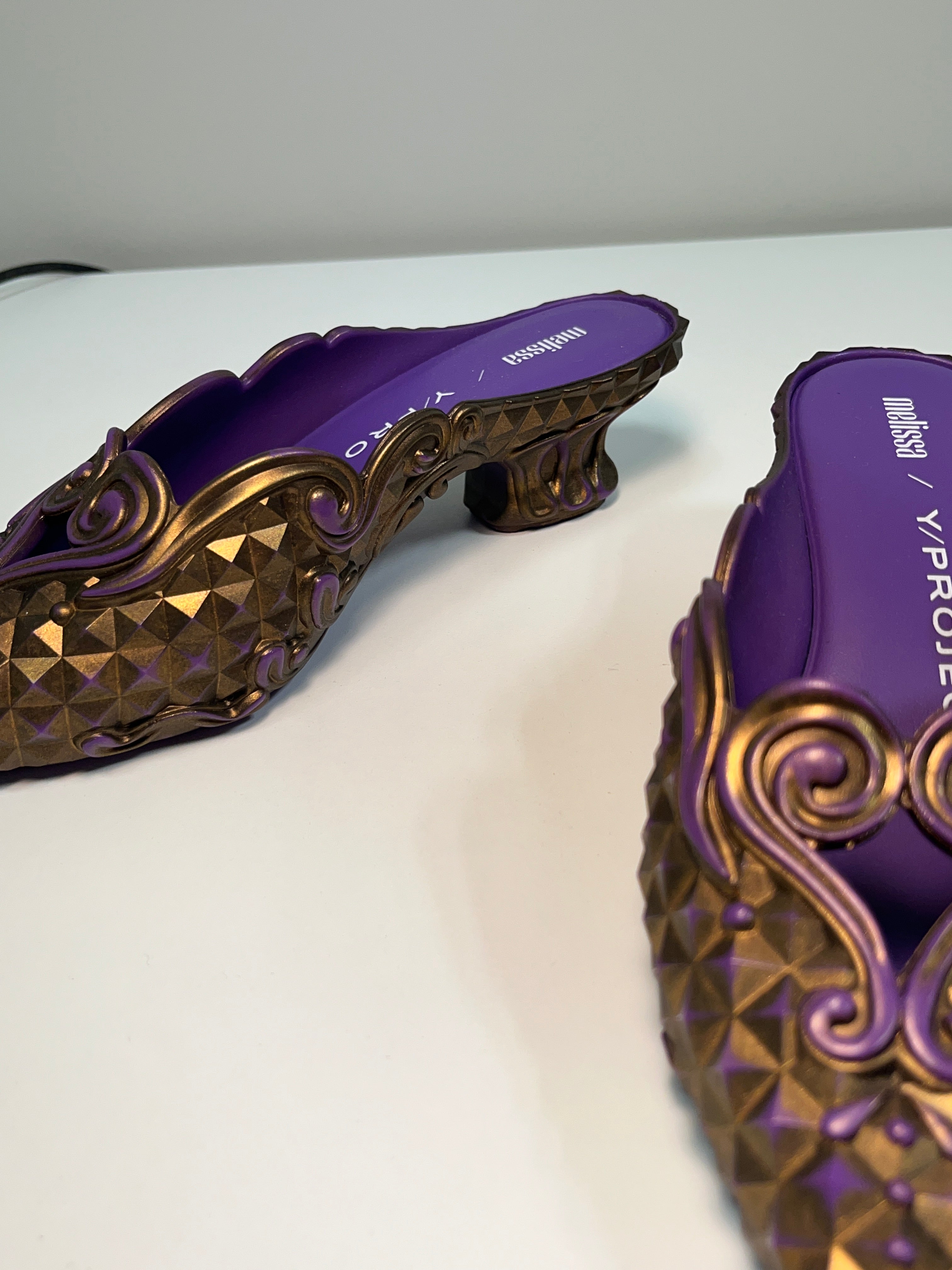 Y/PROJECT x MELISSA gold & purple point mules (35-36) – STYX