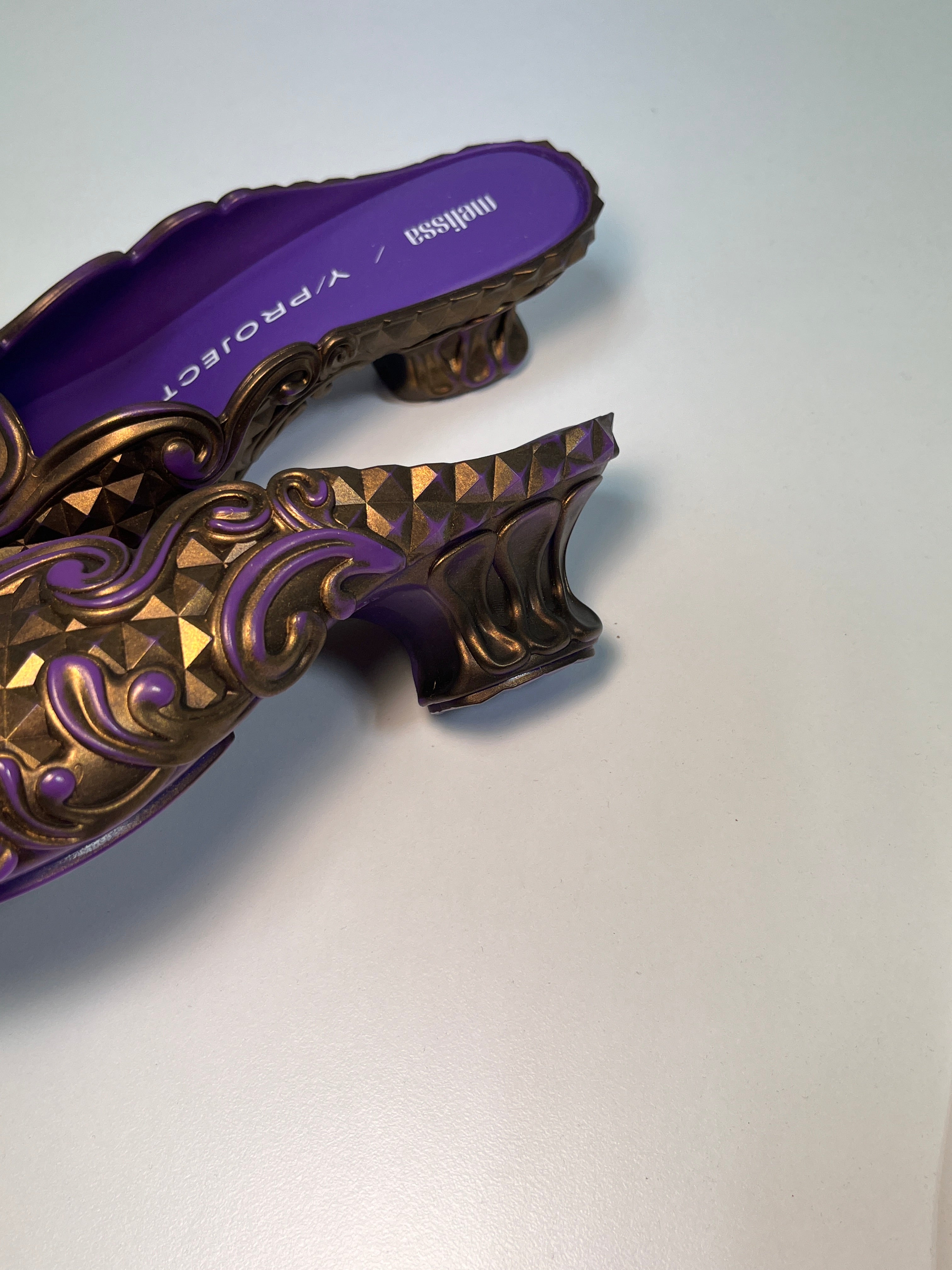 Y/PROJECT x MELISSA gold & purple point mules (35-36) – STYX