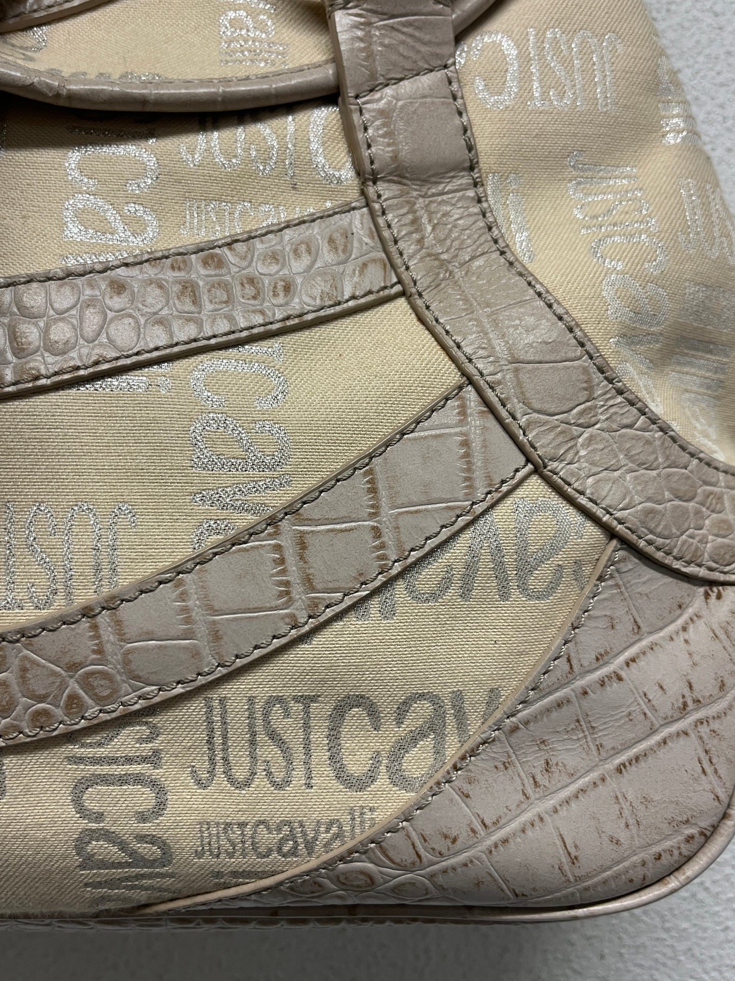 ROBERTO CAVALLI beige monogram leather hobo bag