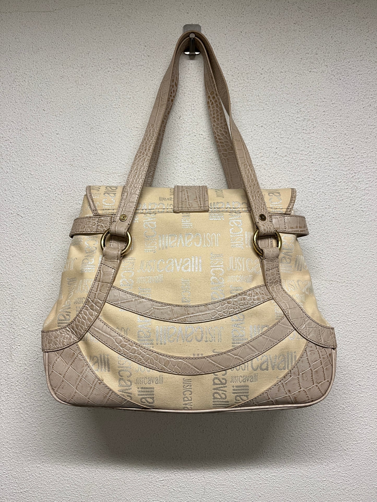ROBERTO CAVALLI beige monogram leather hobo bag