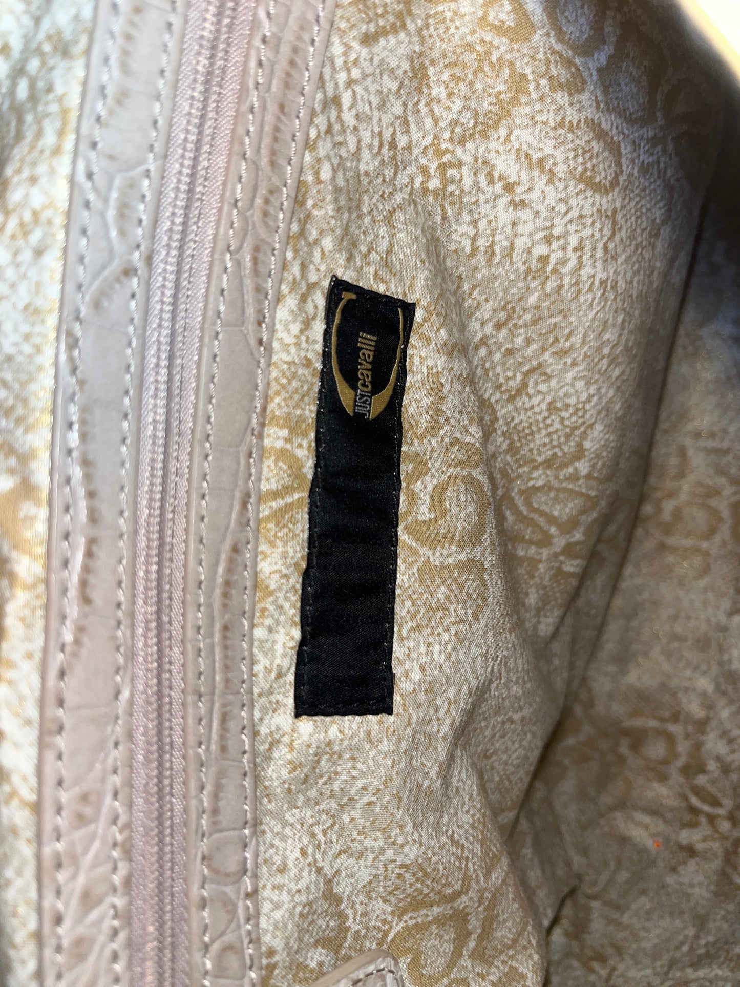 ROBERTO CAVALLI beige monogram leather hobo bag