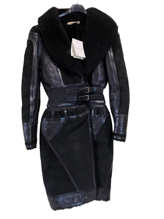 BALENCIAGA shearling lined suede and leather 2007 runway corset coat  by Nicholas Ghesquière