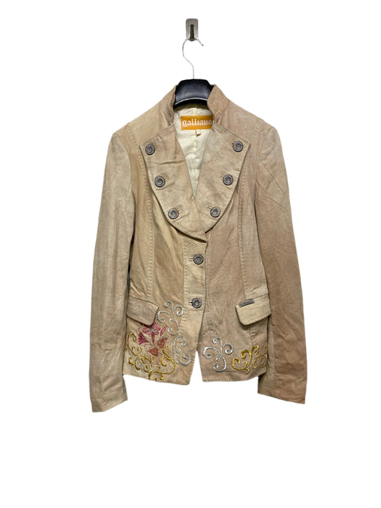 JOHN GALLIANO leather beige floral embroidery military blazer (XS)