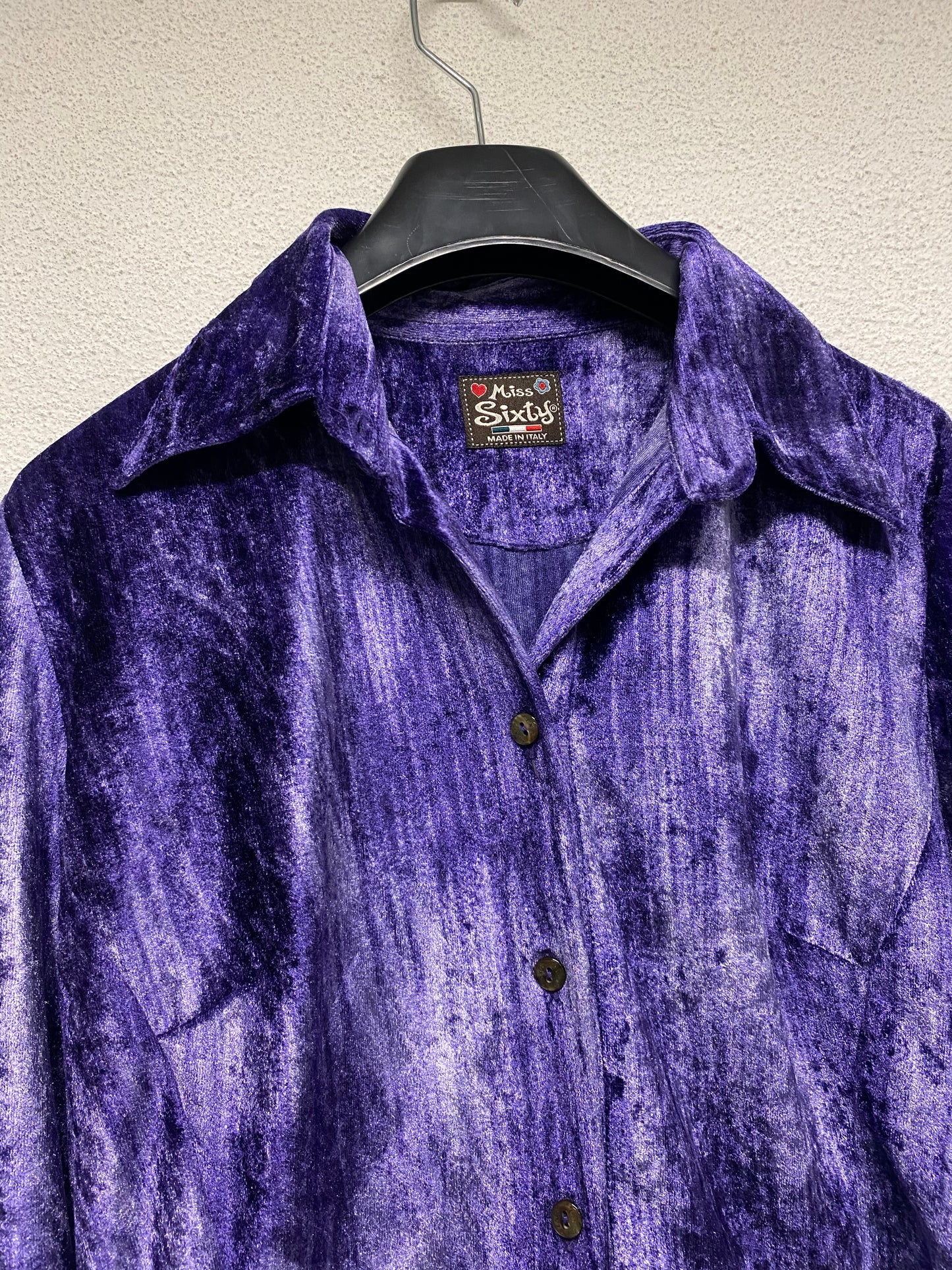 MISS SIXTY purple velvet button-up shirt (M)