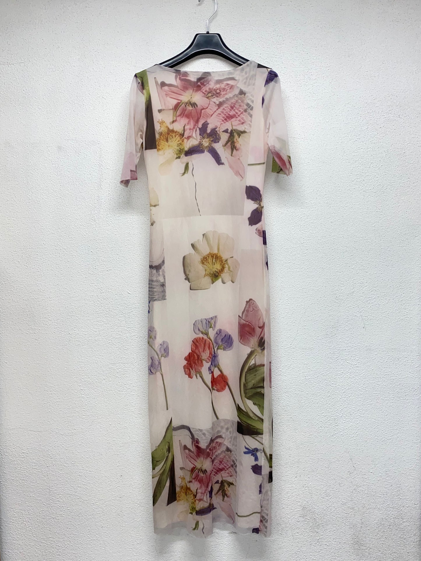 GANNI floral graphic maxi double layer mesh dress, stretchy fabric (S)