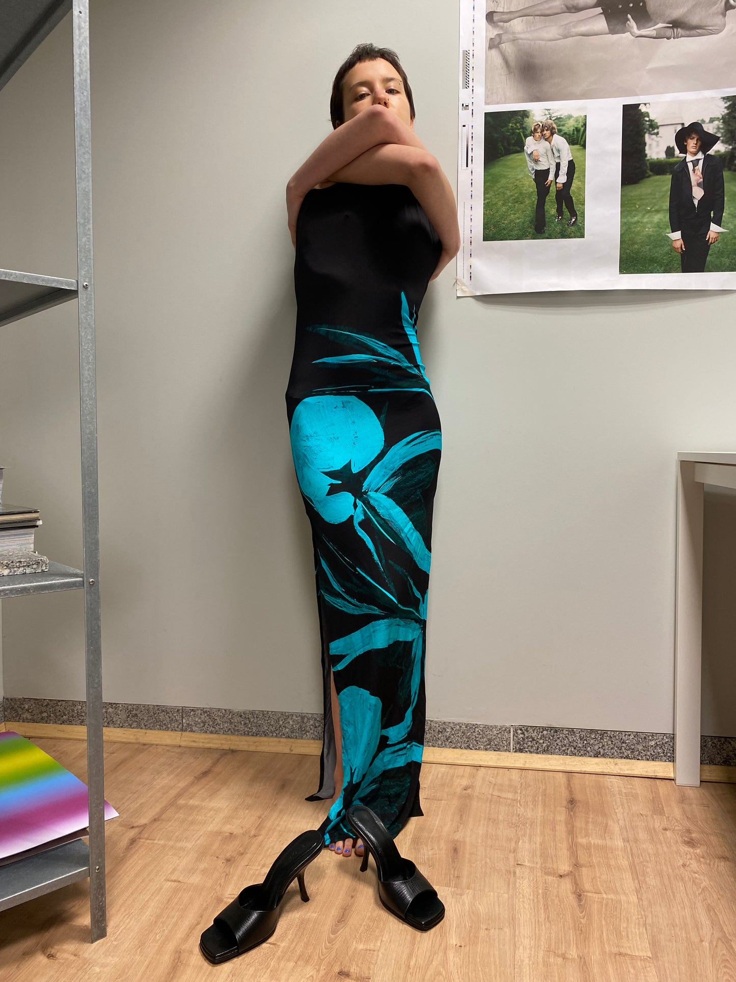 LOUISA BALLOU turquoise sleeveless maxi dress (M)