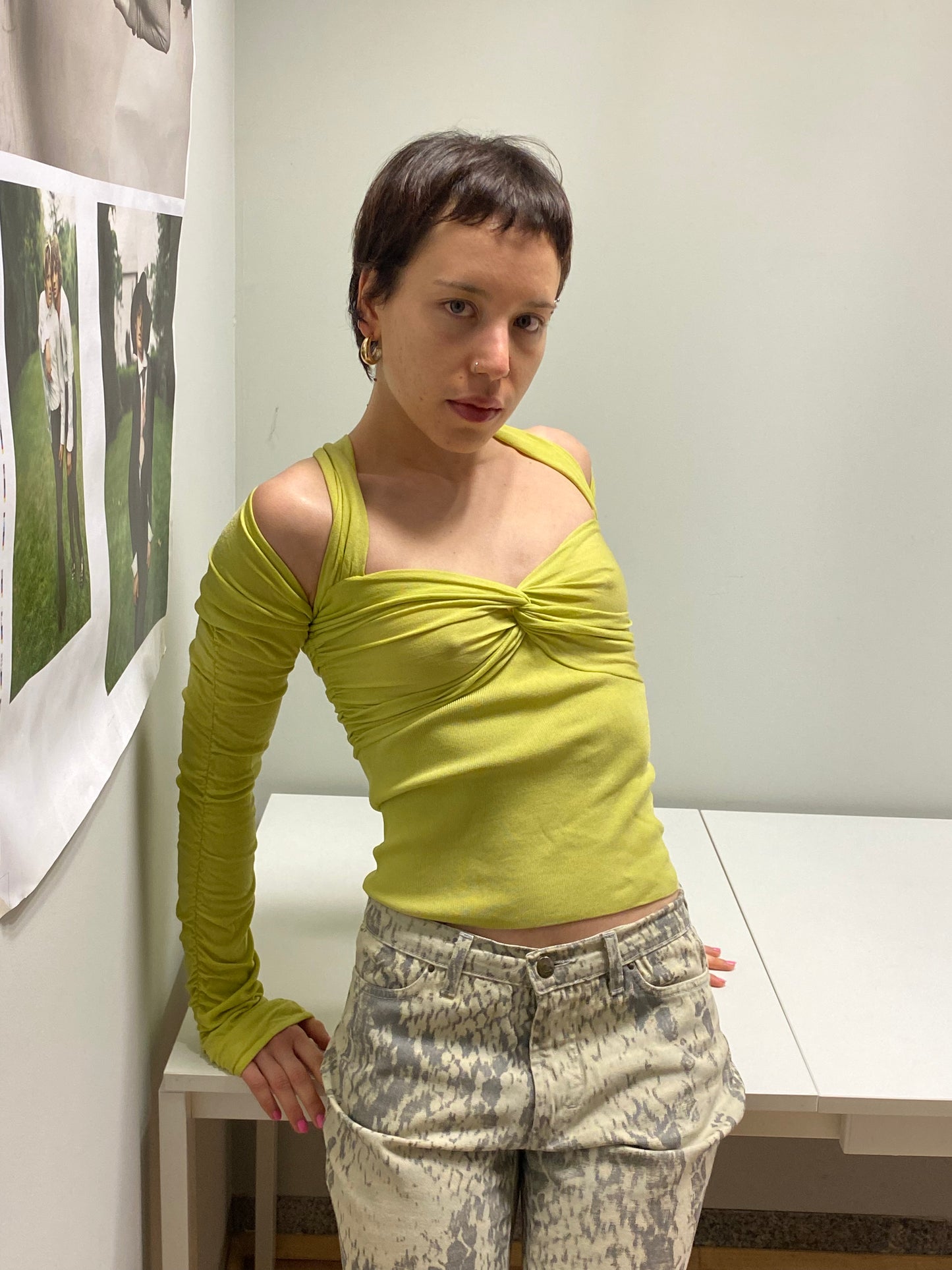 VALENTINO green cotton crossed strap sleeveless blouse and bolero (S)