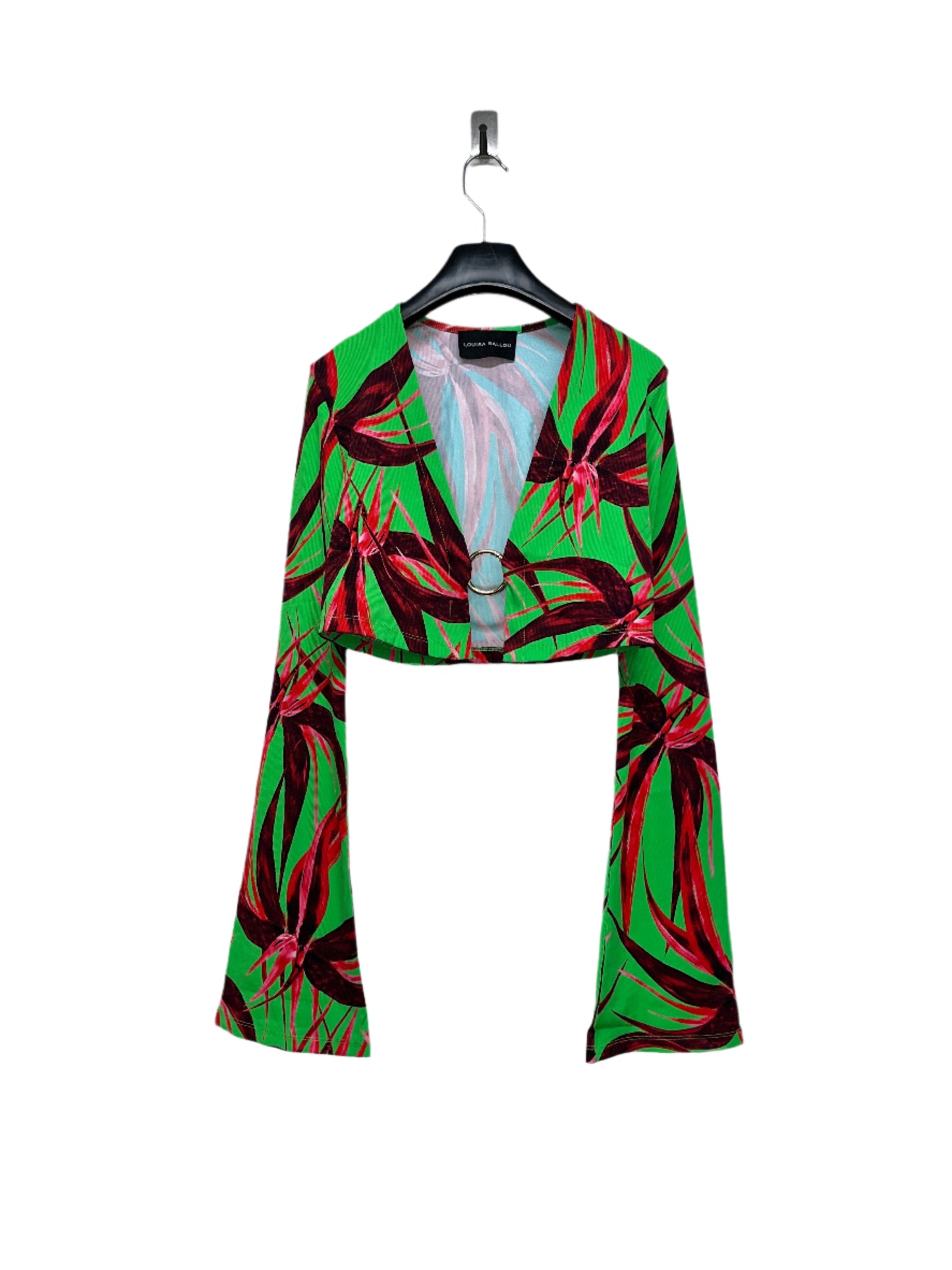 LOUISA BALLOU crop top with golden hoop closure and flared sleeves (L)