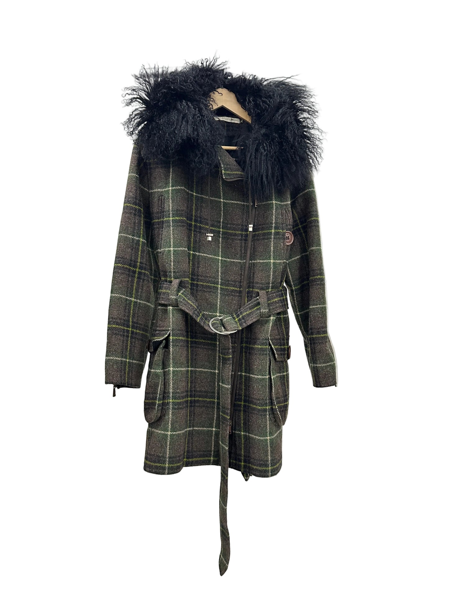 JC DE CASTELBAJAC wool and mongolian hair coat (L)