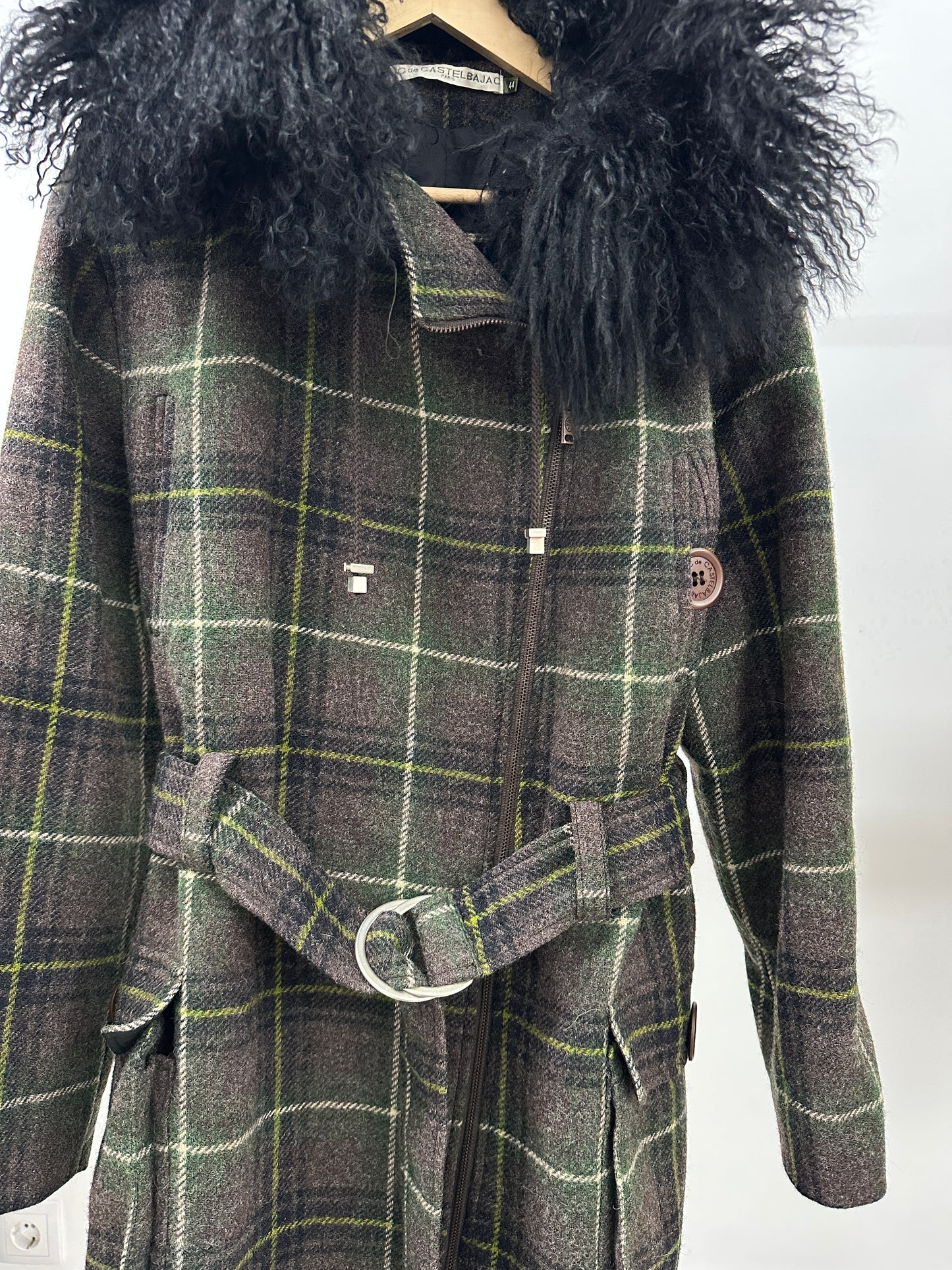 JC DE CASTELBAJAC wool and mongolian hair coat (L)