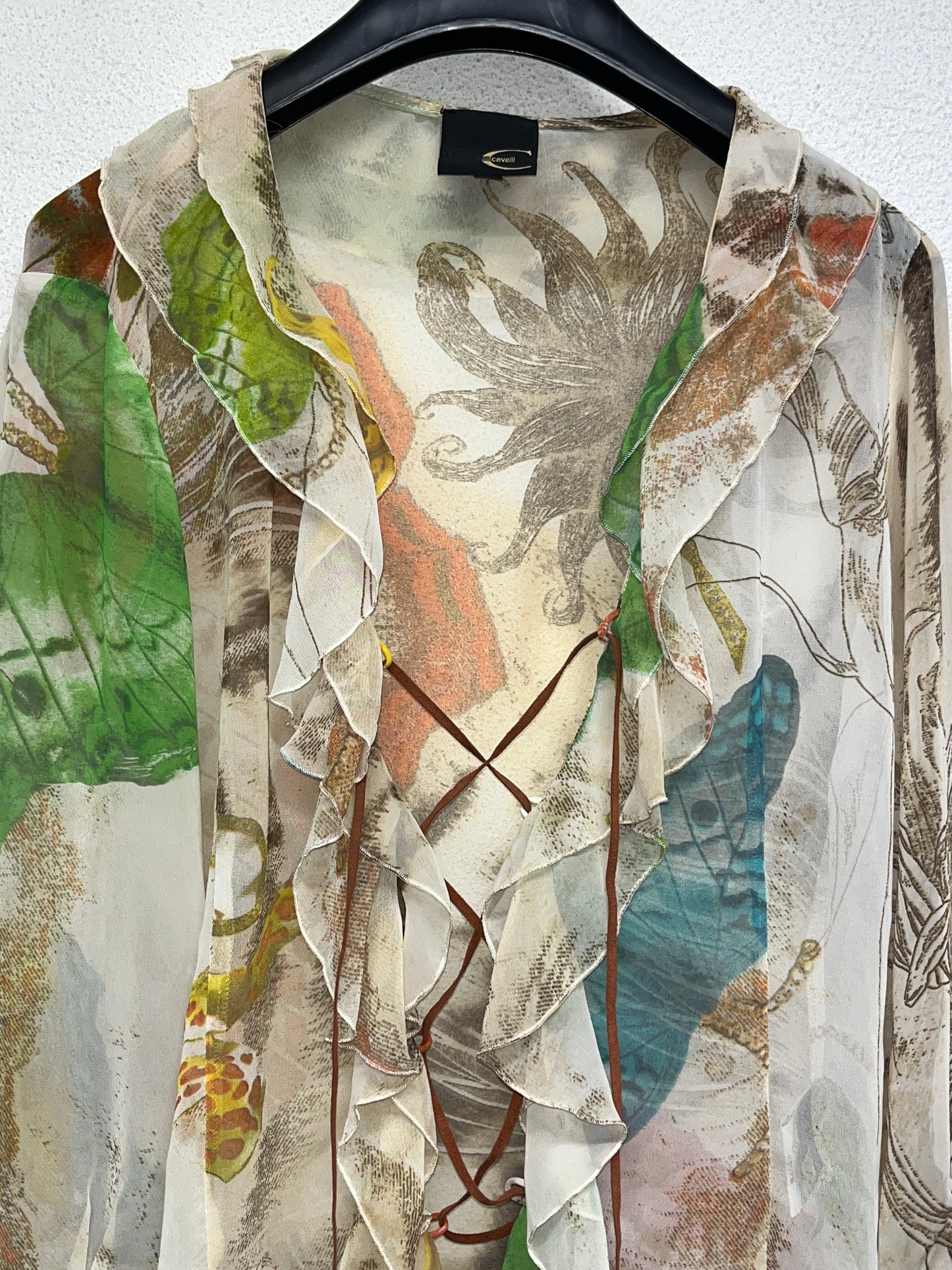 ROBERTO CAVALLI abstract pattern blouse with strings (M)