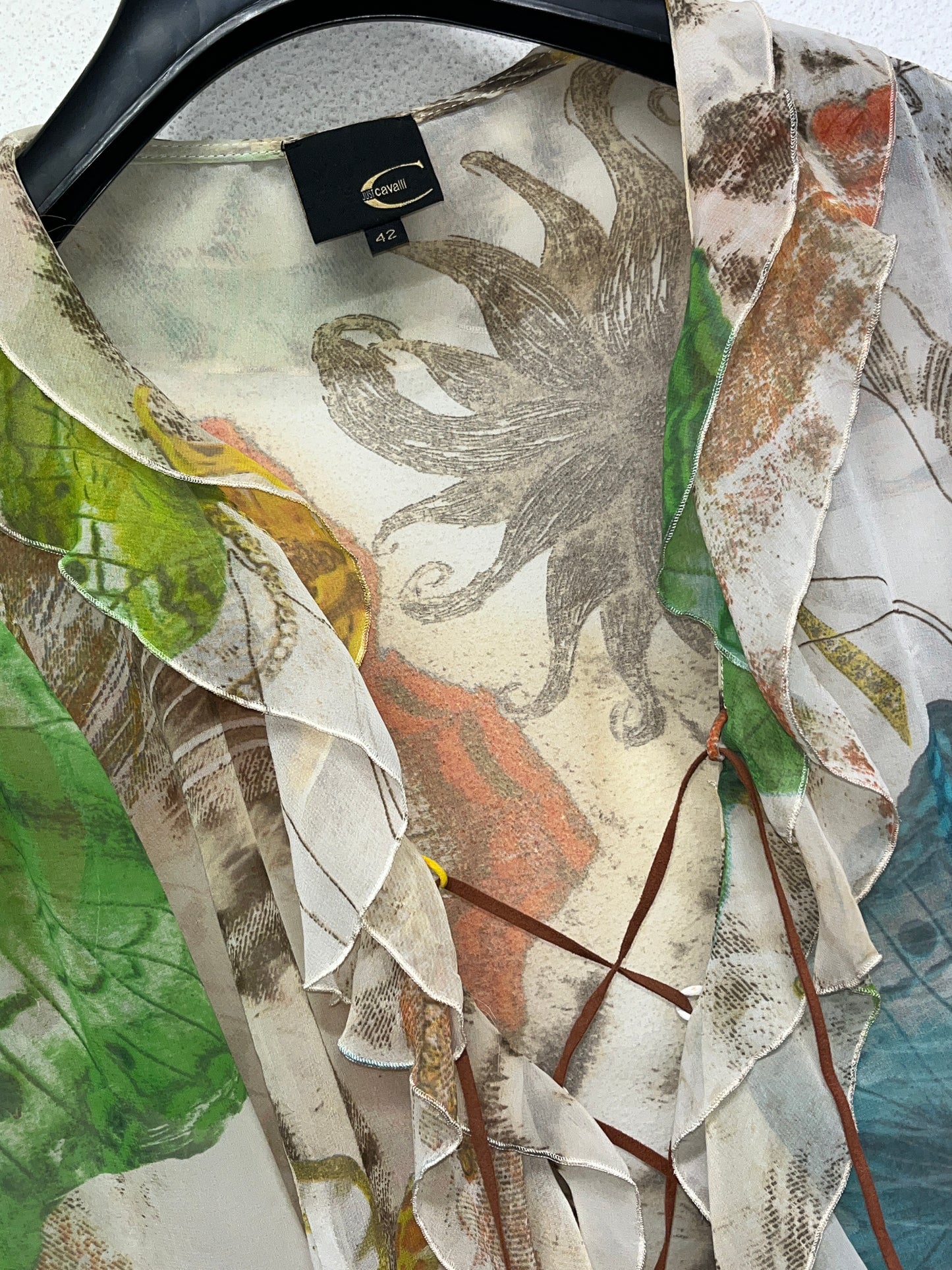 ROBERTO CAVALLI abstract pattern blouse with strings (M)