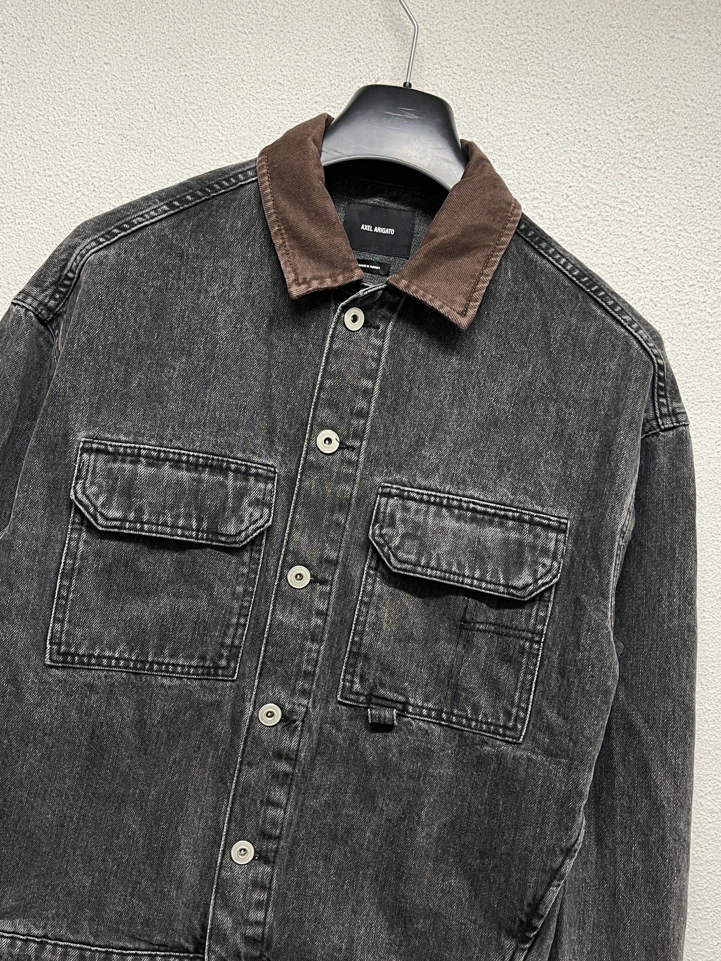 AXEL ARIGATO distressed black Denim trucker jacket (XS)