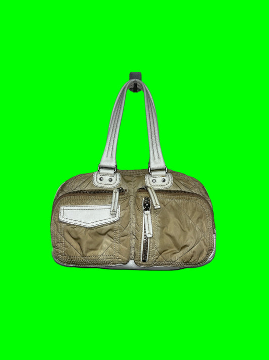 PRADA Linea Rossa beige nylon & white leather cargo sport shoulder bag