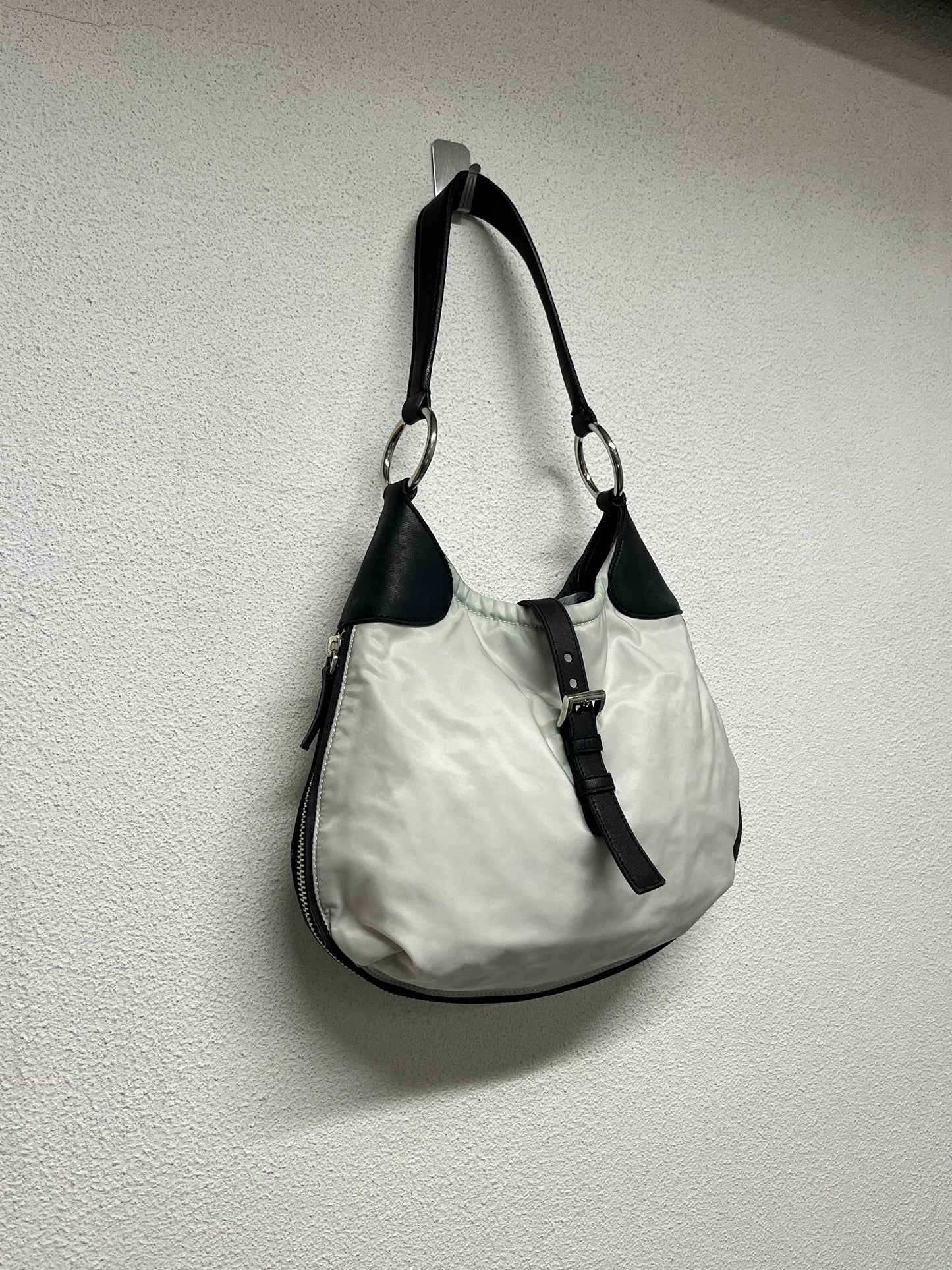 PRADA leather and nylon hobo shoulder bag