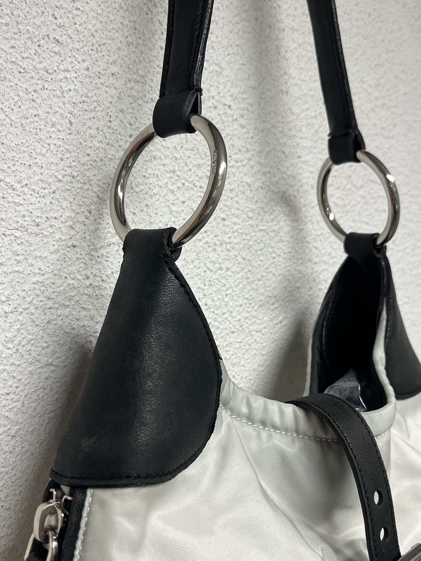 PRADA leather and nylon hobo shoulder bag