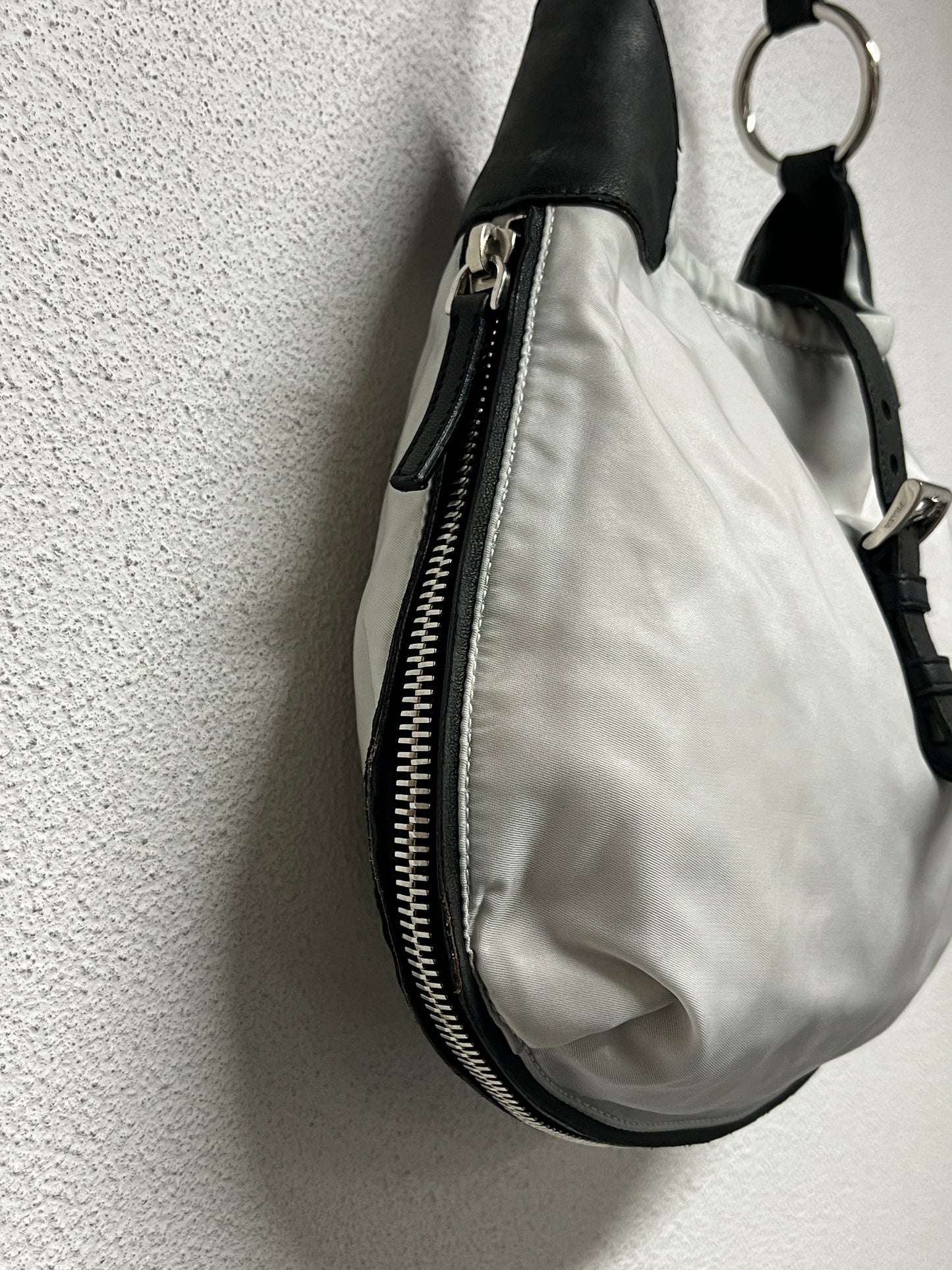 PRADA leather and nylon hobo shoulder bag