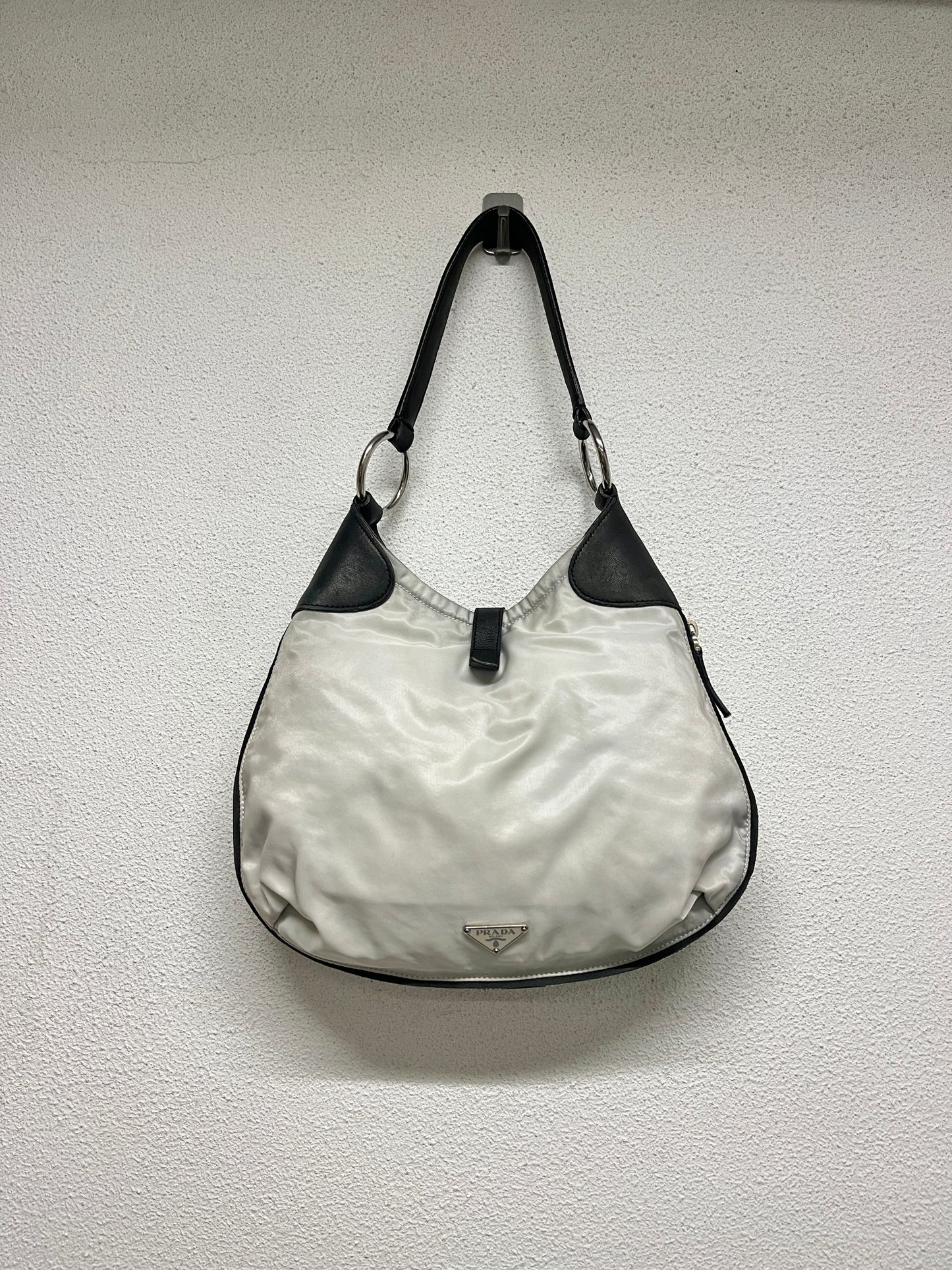 PRADA leather and nylon hobo shoulder bag