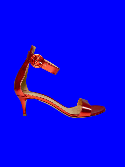 GIANVITO ROSSI metallic pink belted open toe kitten heel sandals (39)