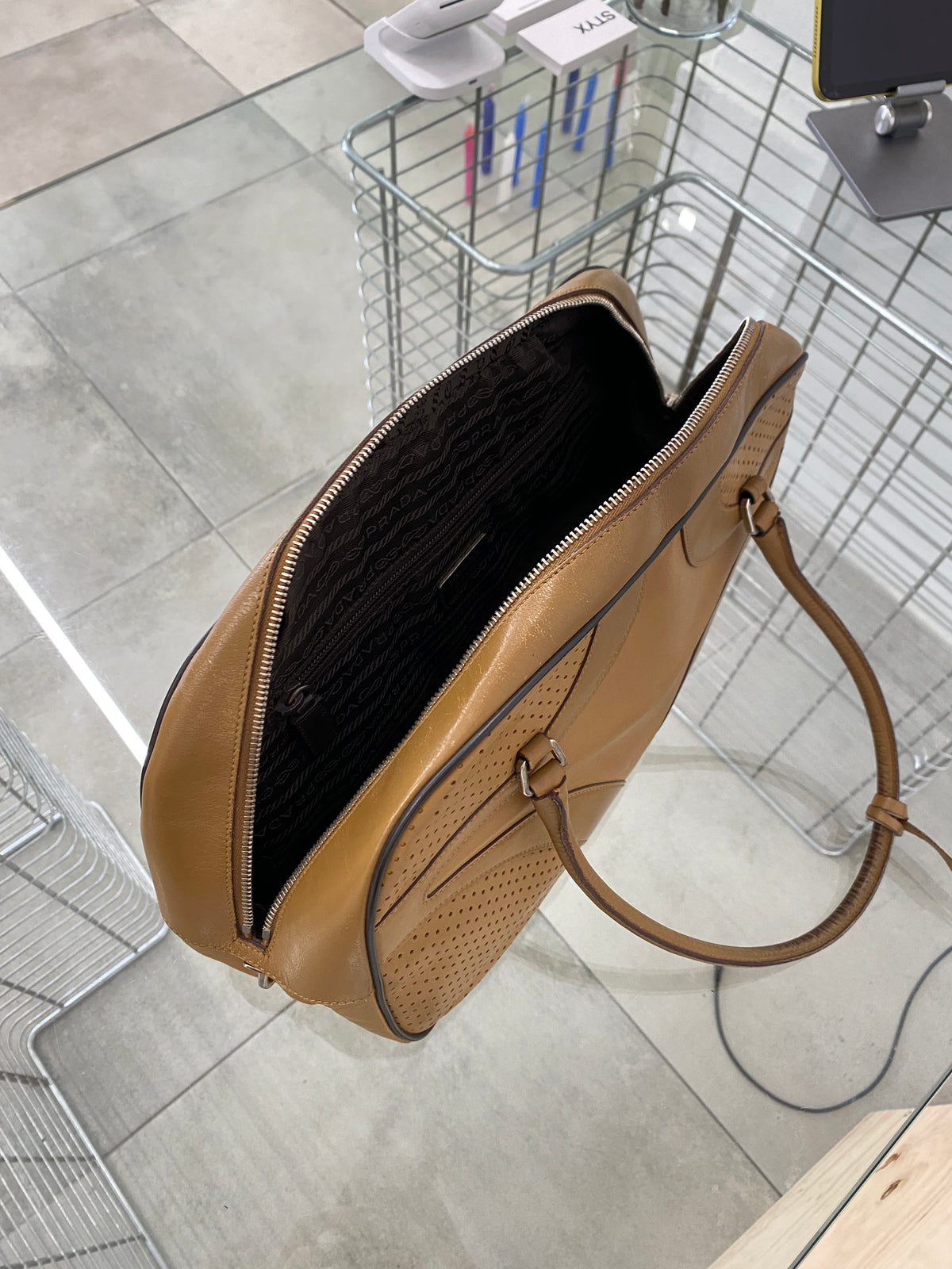 Prada FW99 beige leather bowling bag