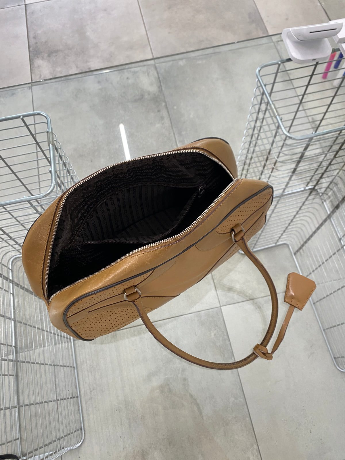 Prada FW99 beige leather bowling bag