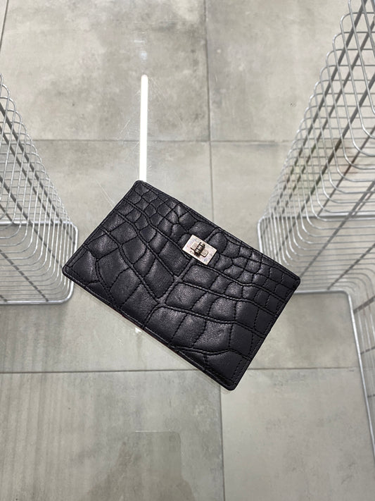 Chanel black crocodile-embossed leather 2.55 card holder
