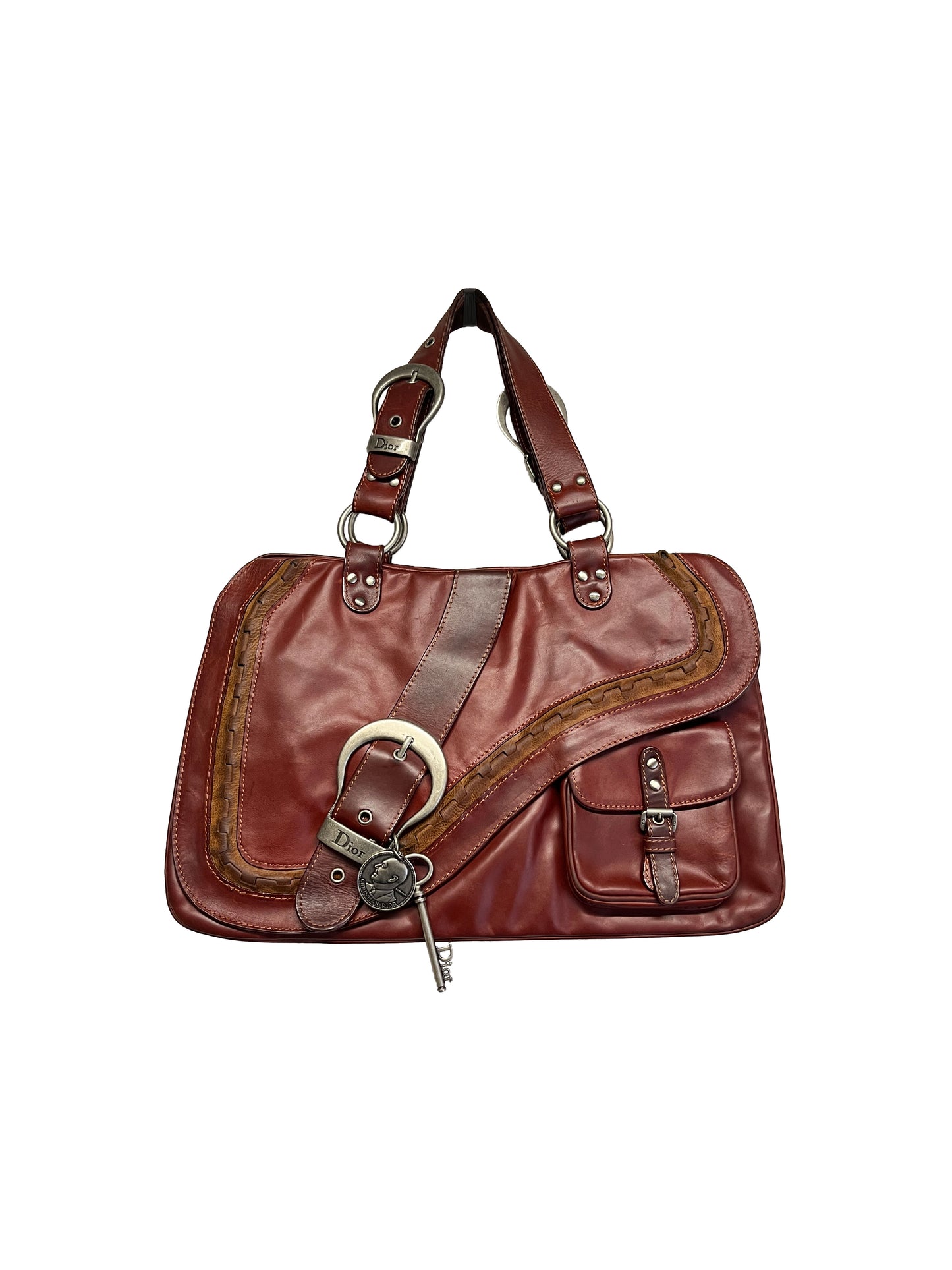 DIOR burgundy leather Gaucho double saddle bag