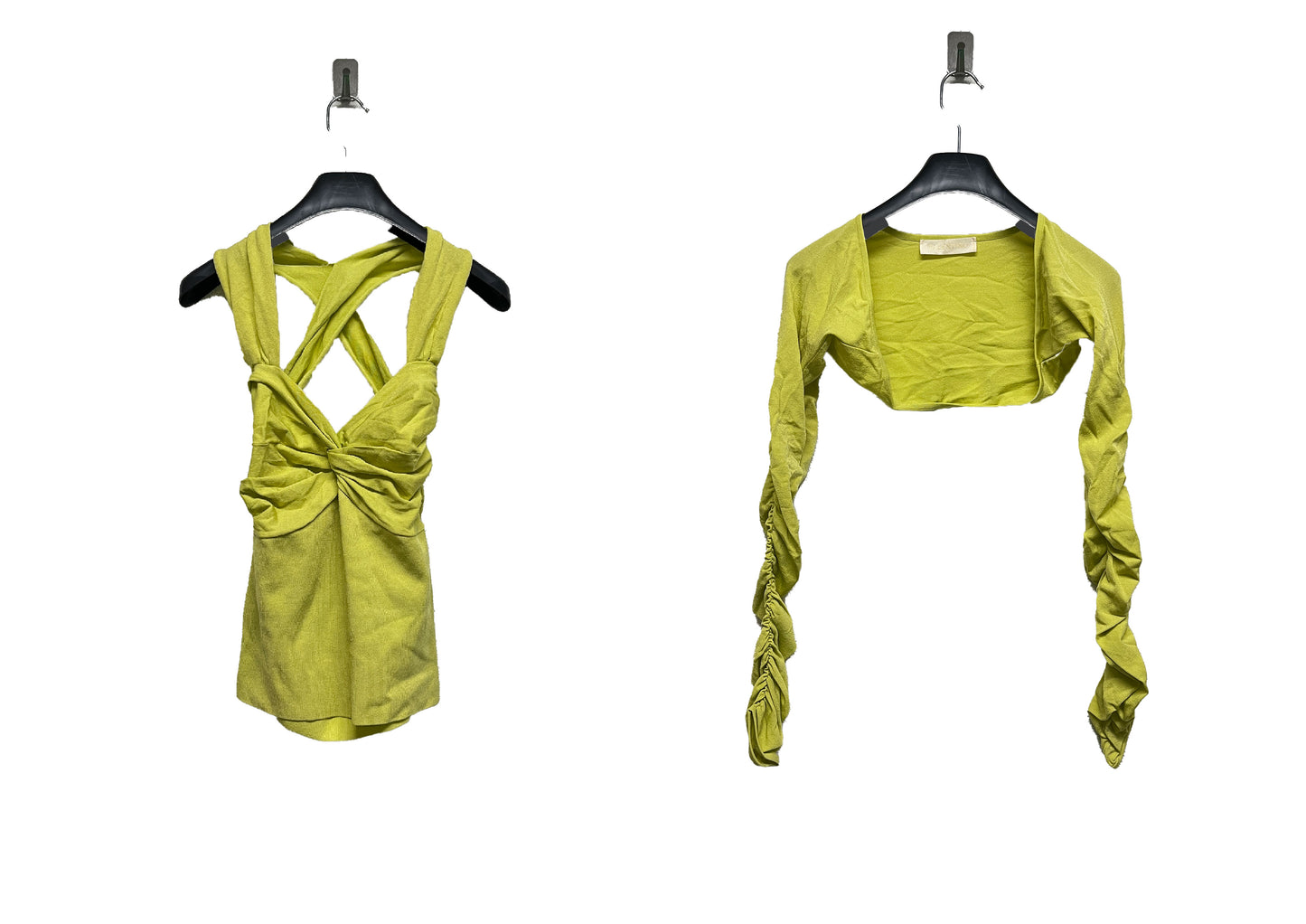 VALENTINO green cotton crossed strap sleeveless blouse and bolero (S)